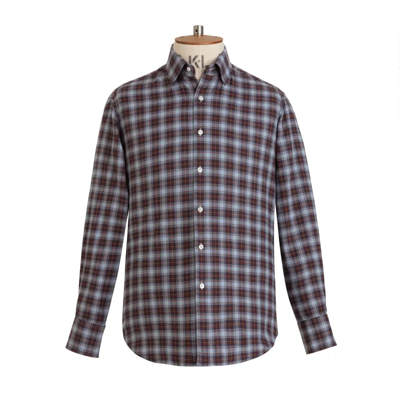Sky/Burgundy Tartan Brushed Cotton Shirt - New sold by Emma Willis