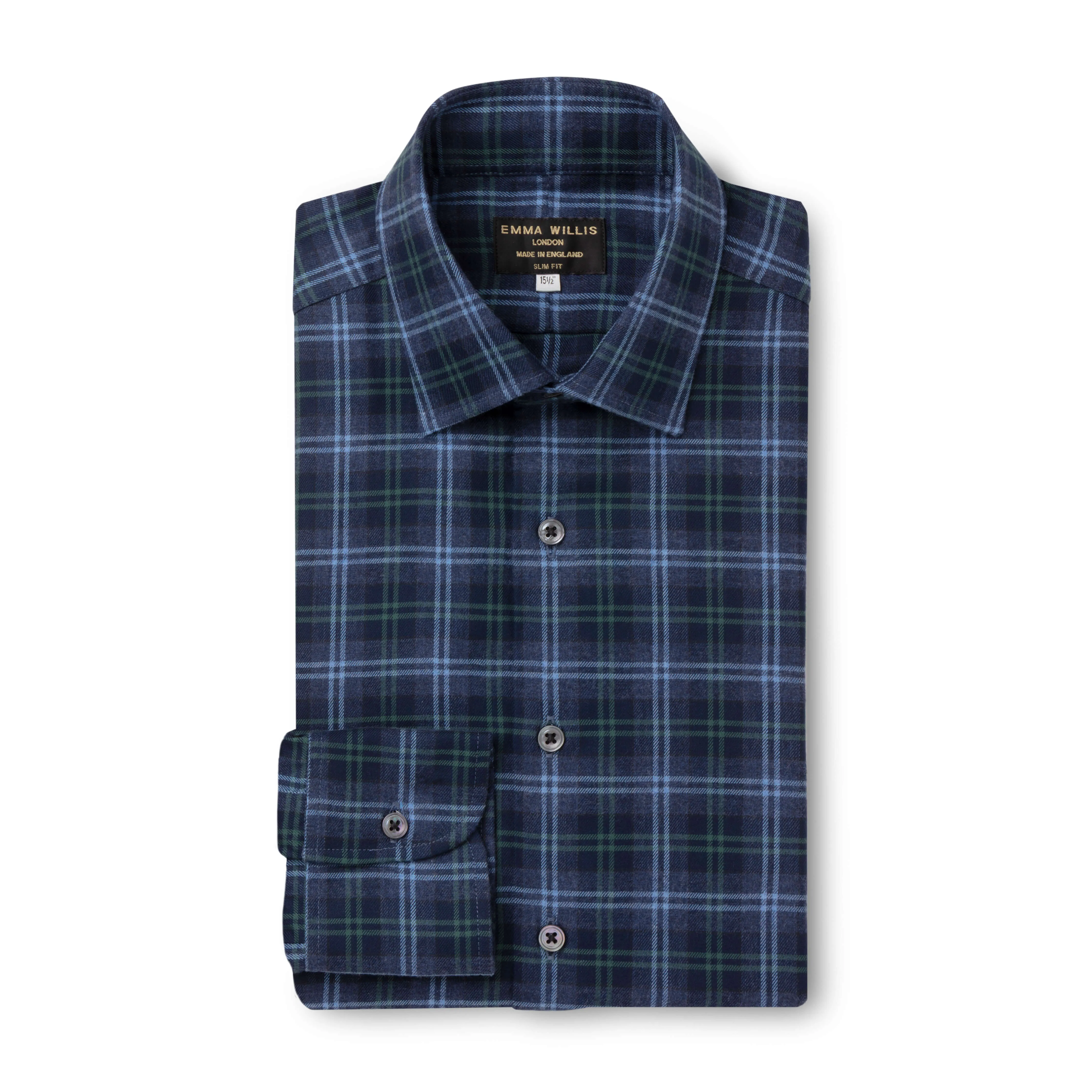 Sky/Navy/Green Tartan Brushed Cotton Shirt - New sold by Emma Willis product image thumbnail 2