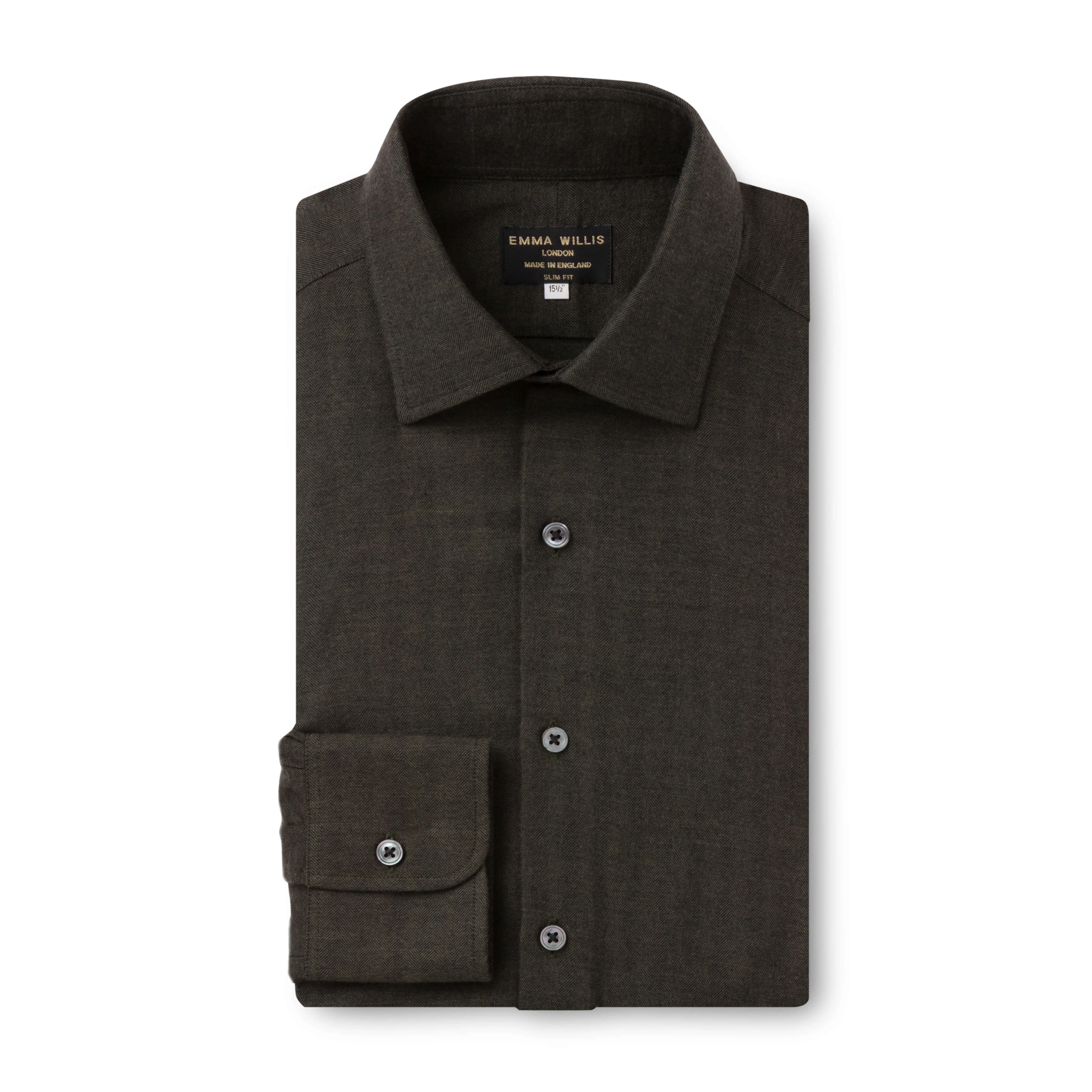 Khaki Herringbone Wool Cotton Blend Shirt - New sold by Emma Willis product image thumbnail 2