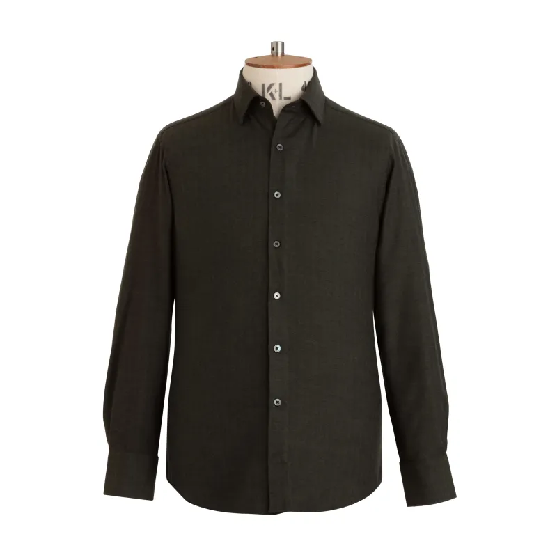 Khaki Herringbone Wool Cotton Blend Shirt - New sold by Emma Willis