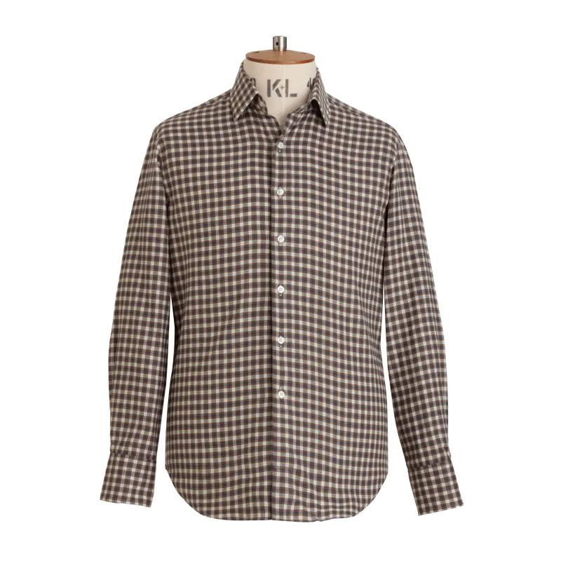 Blue/Ochre Check Wool Cotton Blend Shirt - New sold by Emma Willis