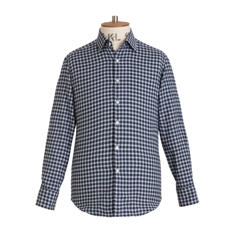 Charcoal/Blue Check Wool Cotton Blend Shirt - New sold by Emma Willis
