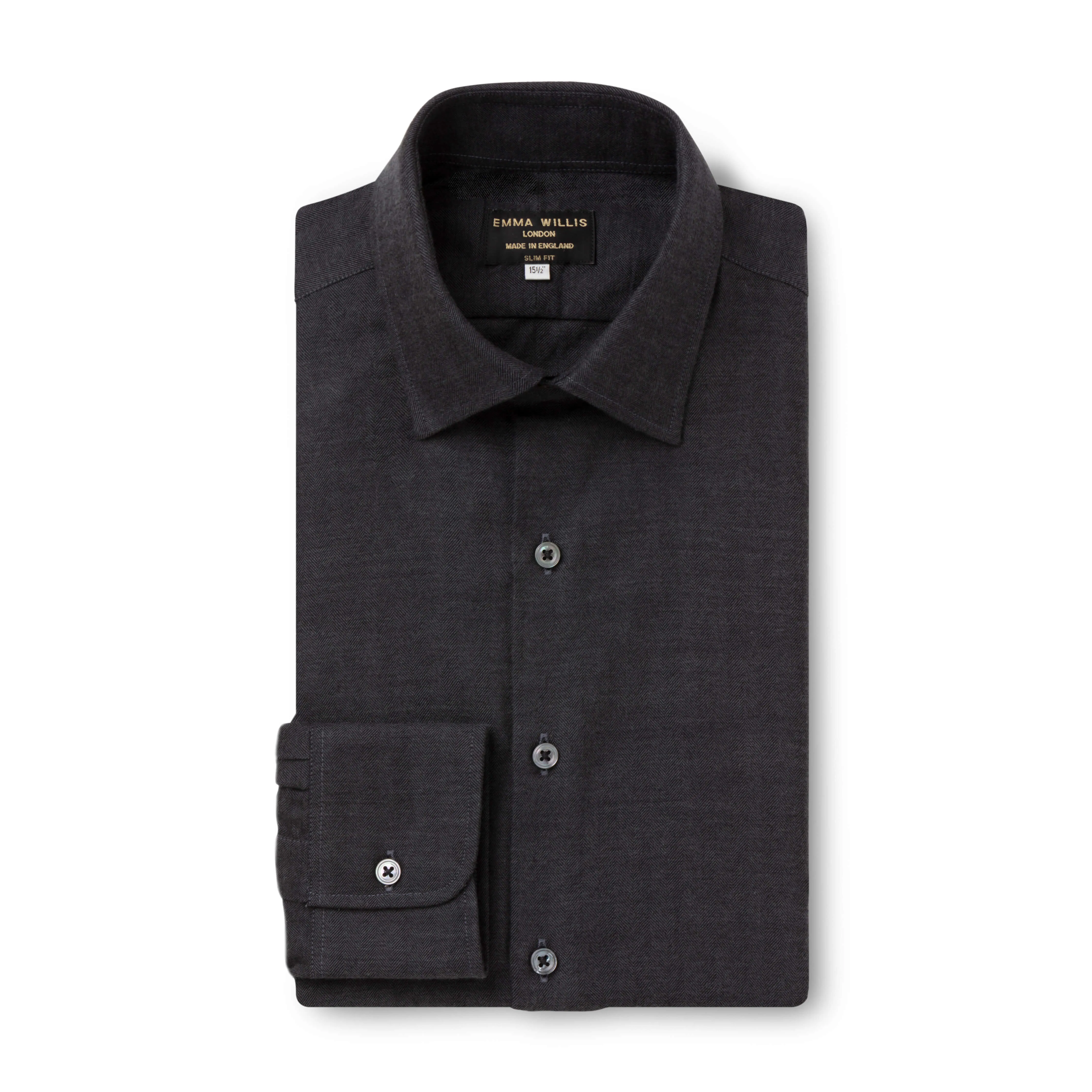 Charcoal Herringbone Wool Cotton Blend Shirt - New sold by Emma Willis product image thumbnail 2