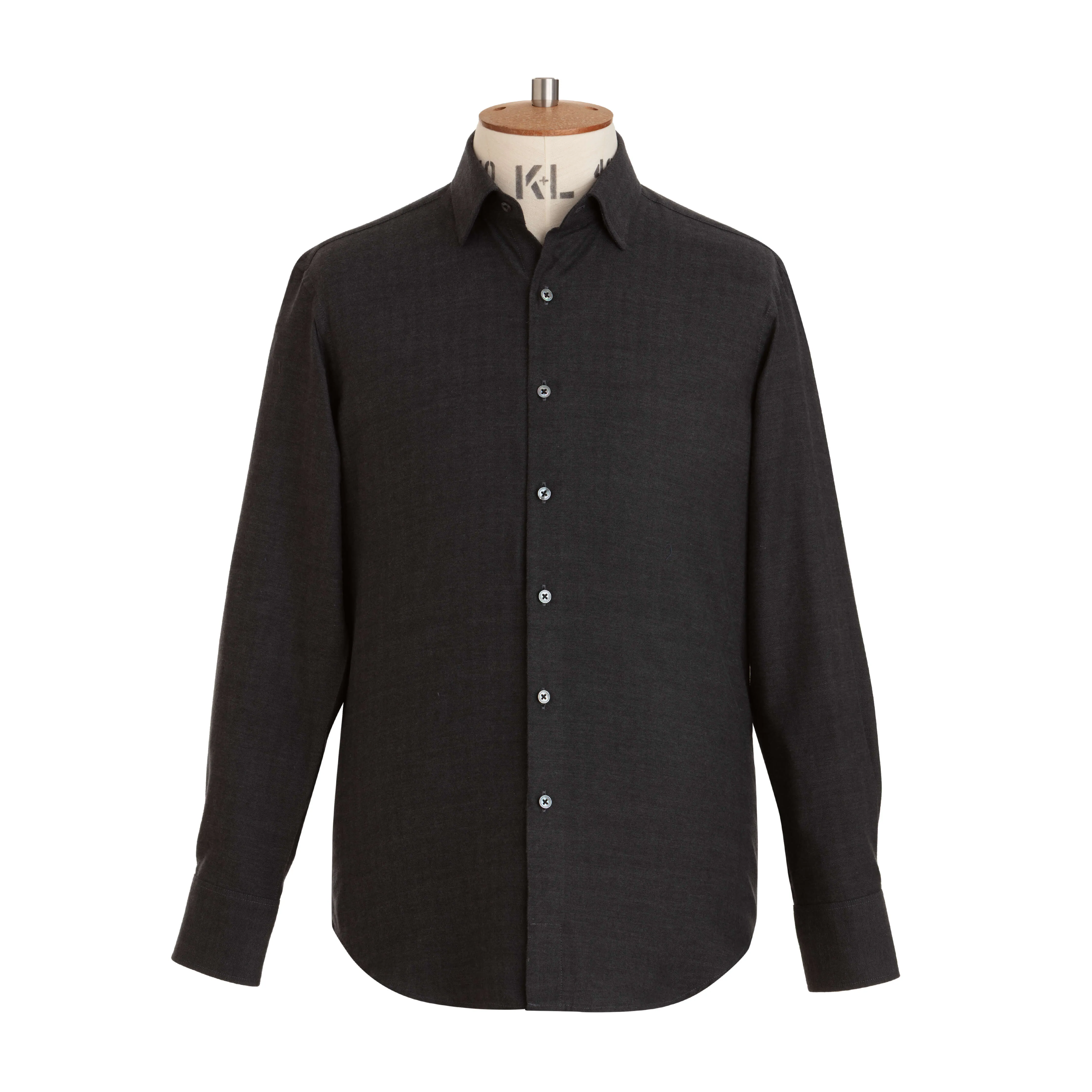 Charcoal Herringbone Wool Cotton Blend Shirt - New sold by Emma Willis