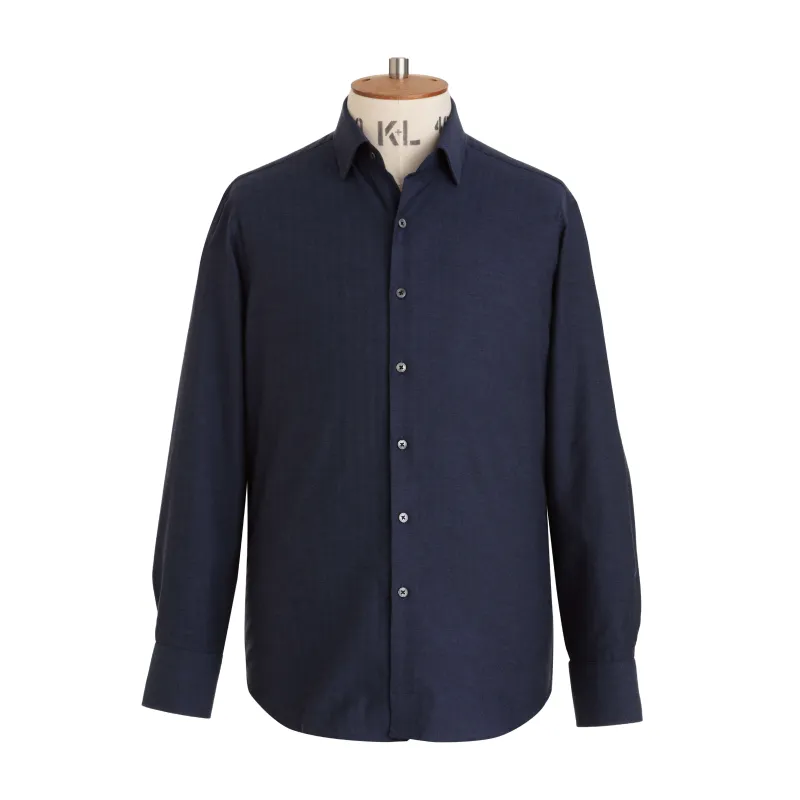 Denim Blue Herringbone Wool Cotton Blend Shirt - New sold by Emma Willis