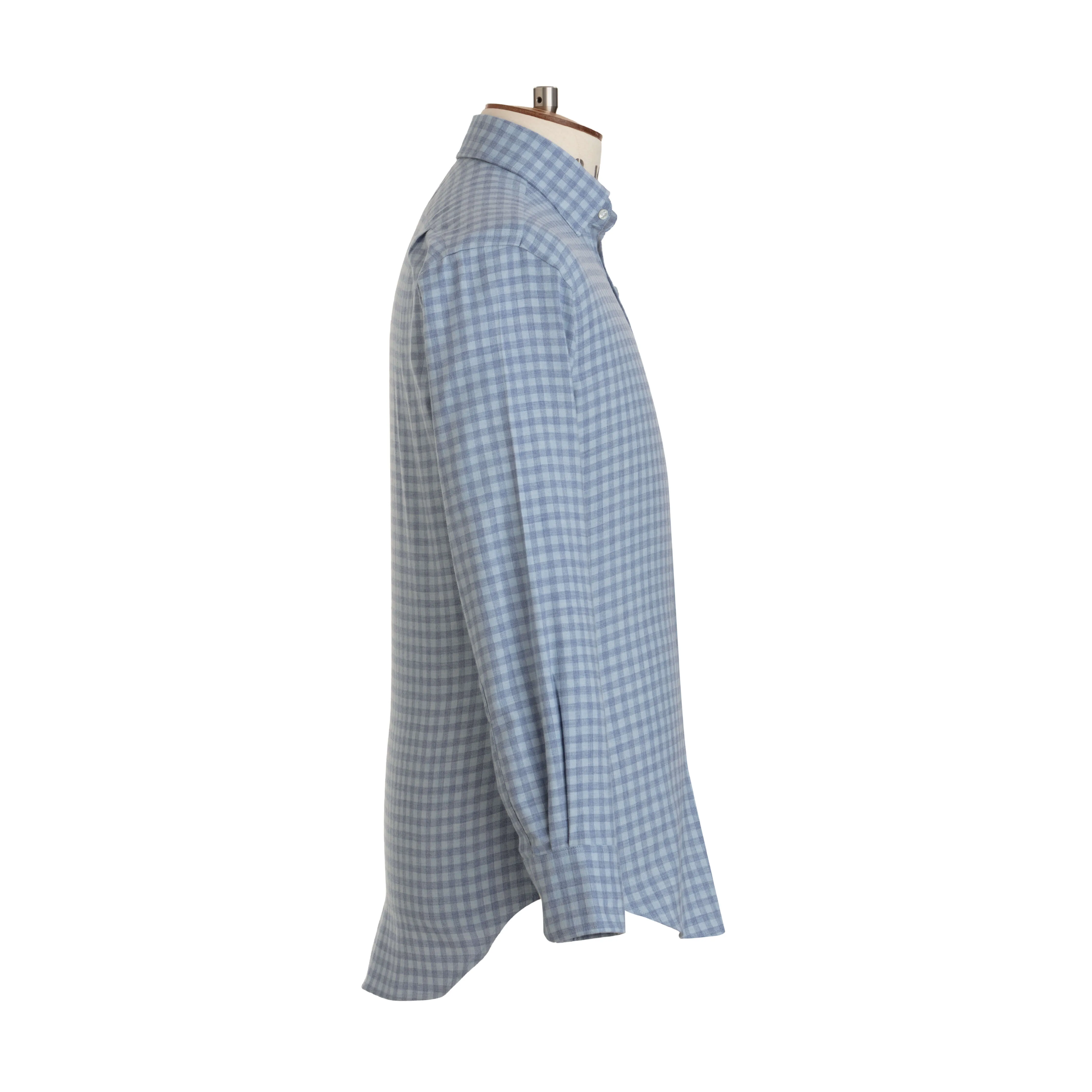 Pale Blue Gingham Wool Cotton Blend Shirt - New sold by Emma Willis product image thumbnail 3