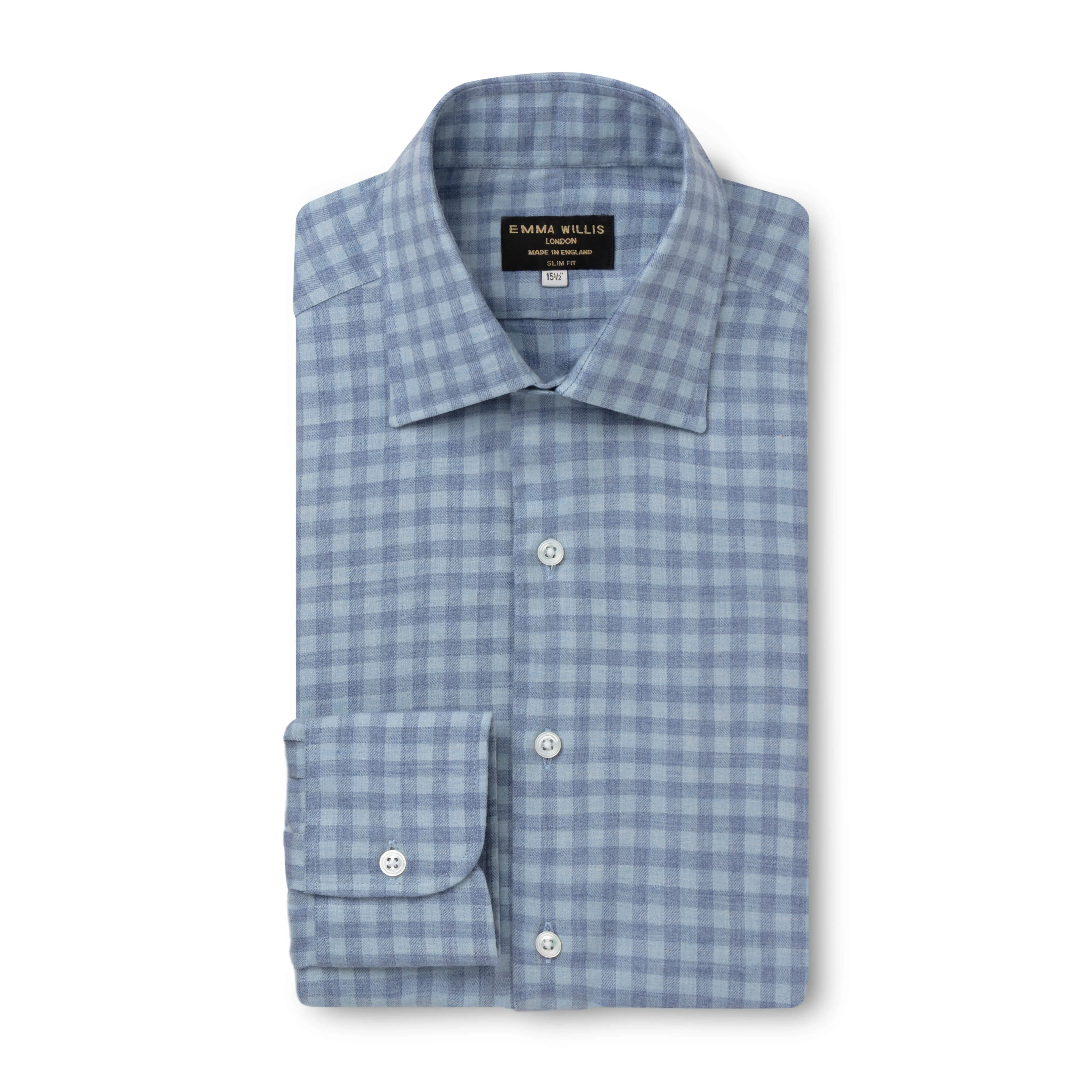 Pale Blue Gingham Wool Cotton Blend Shirt - New sold by Emma Willis product image thumbnail 2
