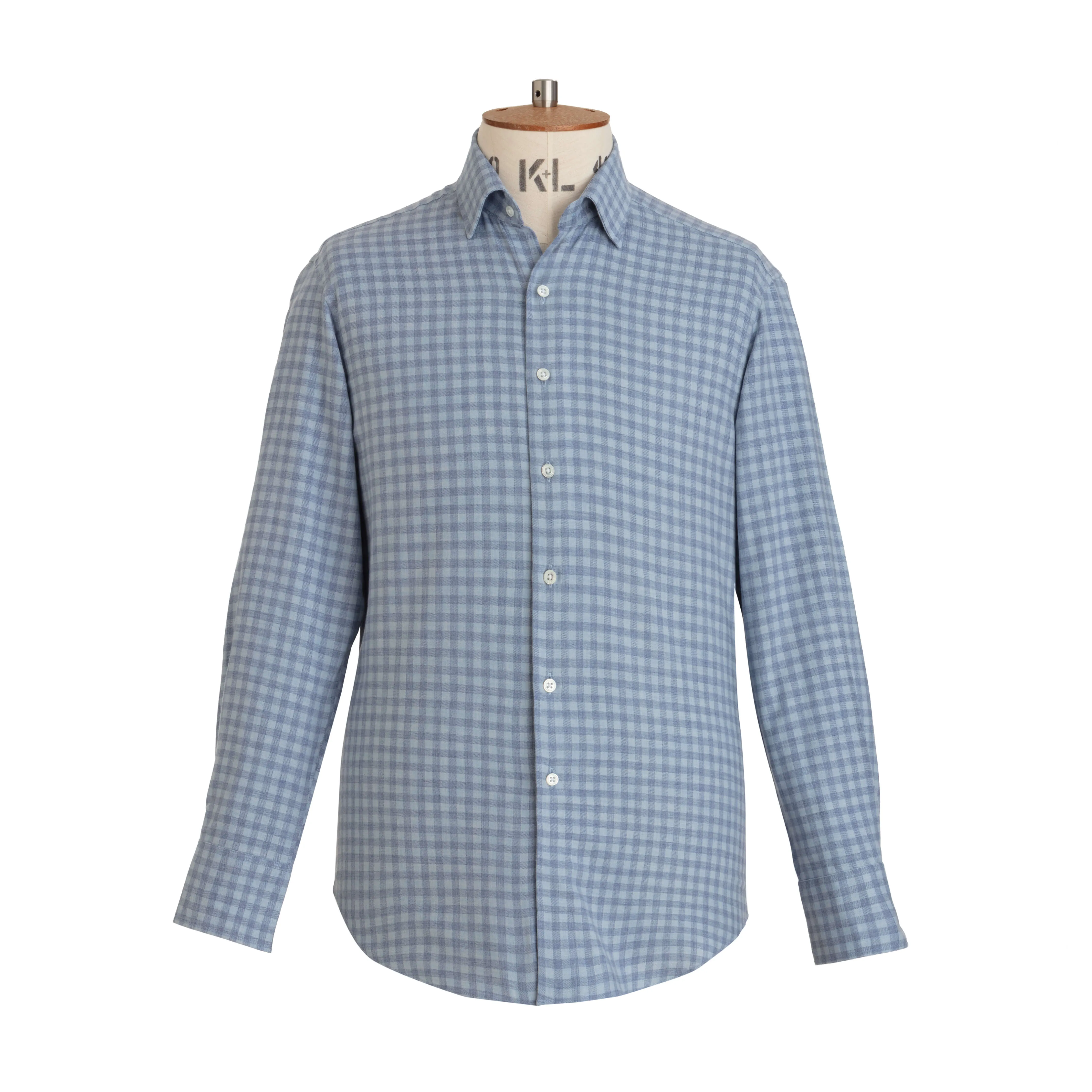 Pale Blue Gingham Wool Cotton Blend Shirt - New sold by Emma Willis