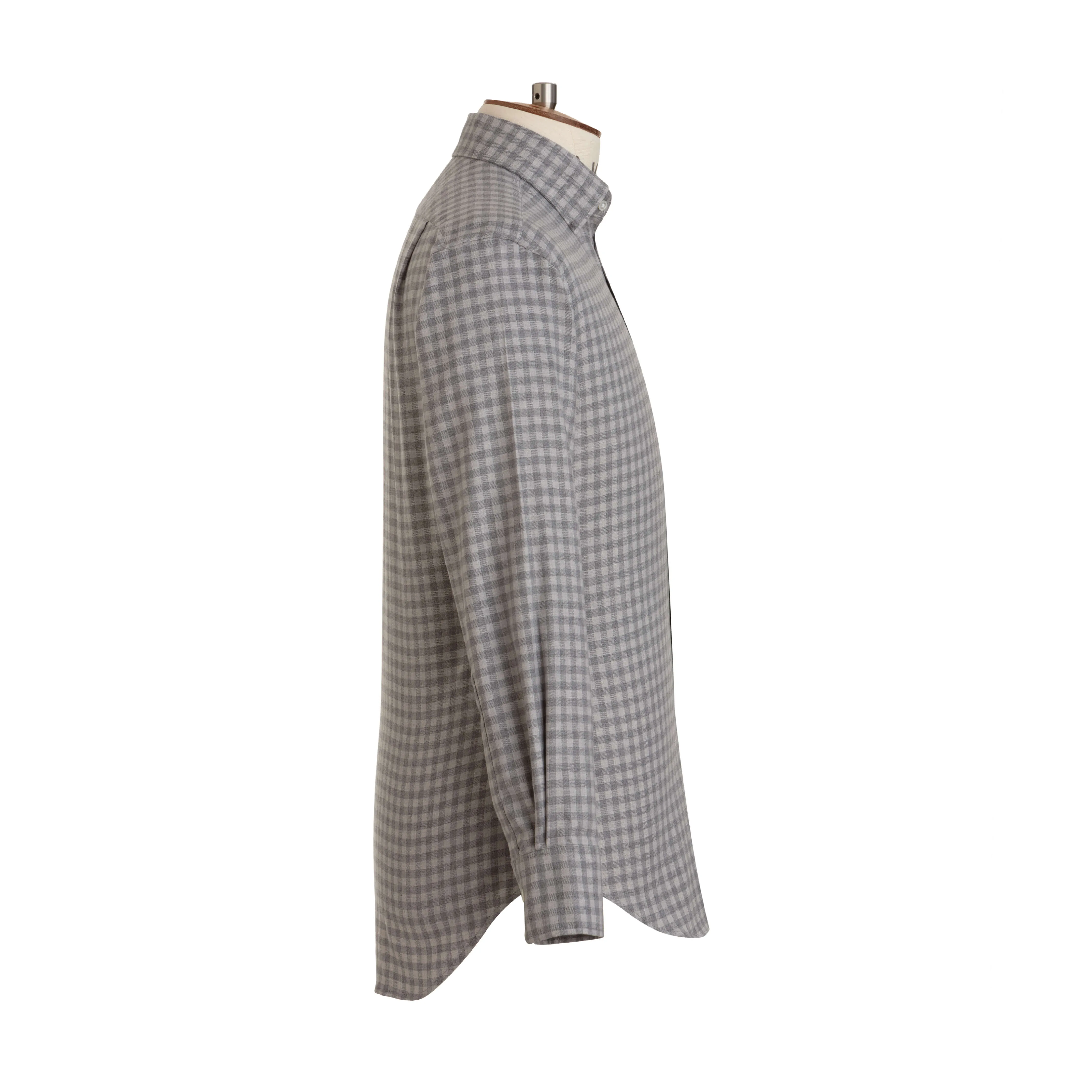 Pale Grey Gingham Wool Cotton Blend Shirt - New sold by Emma Willis product image thumbnail 3