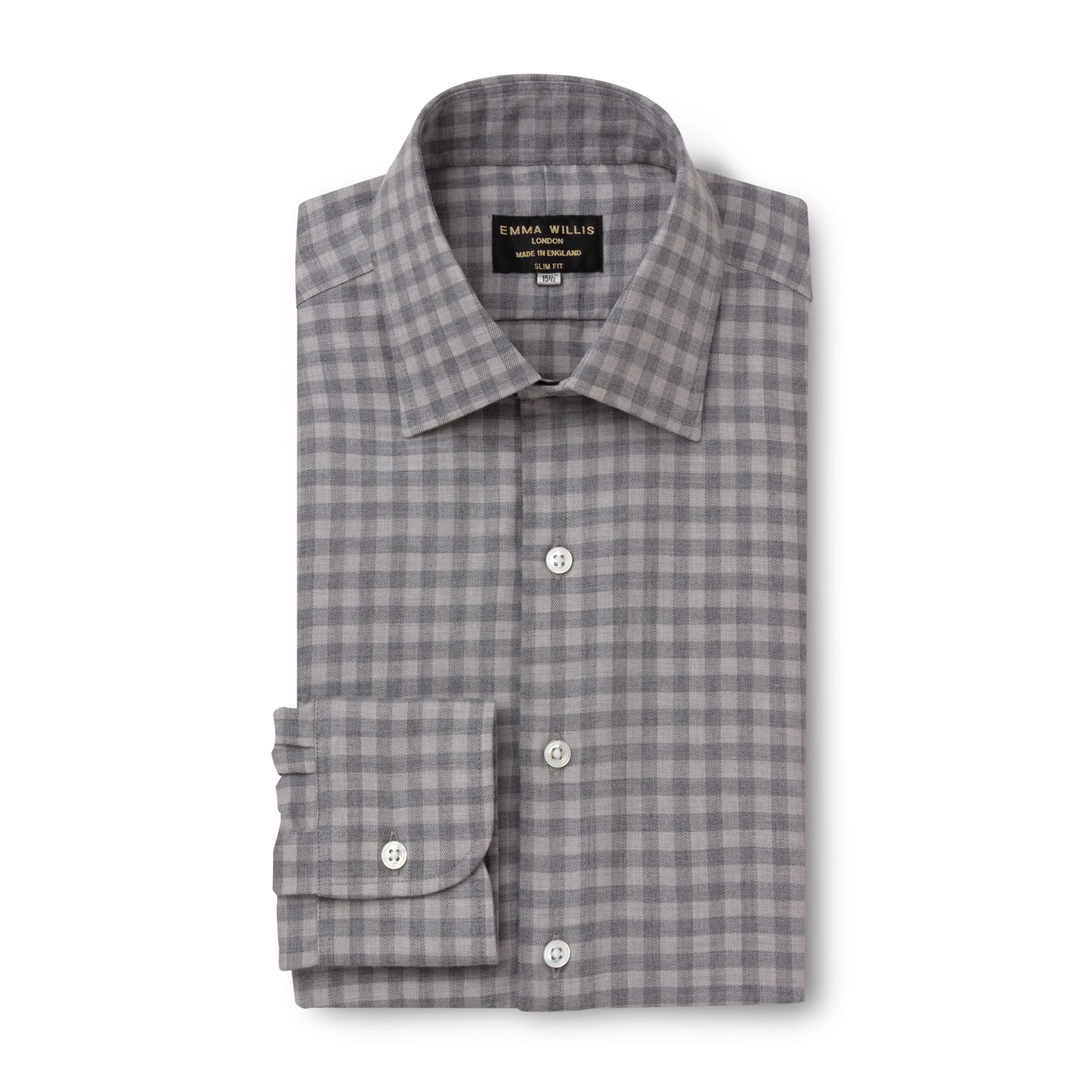 Pale Grey Gingham Wool Cotton Blend Shirt - New sold by Emma Willis product image thumbnail 2