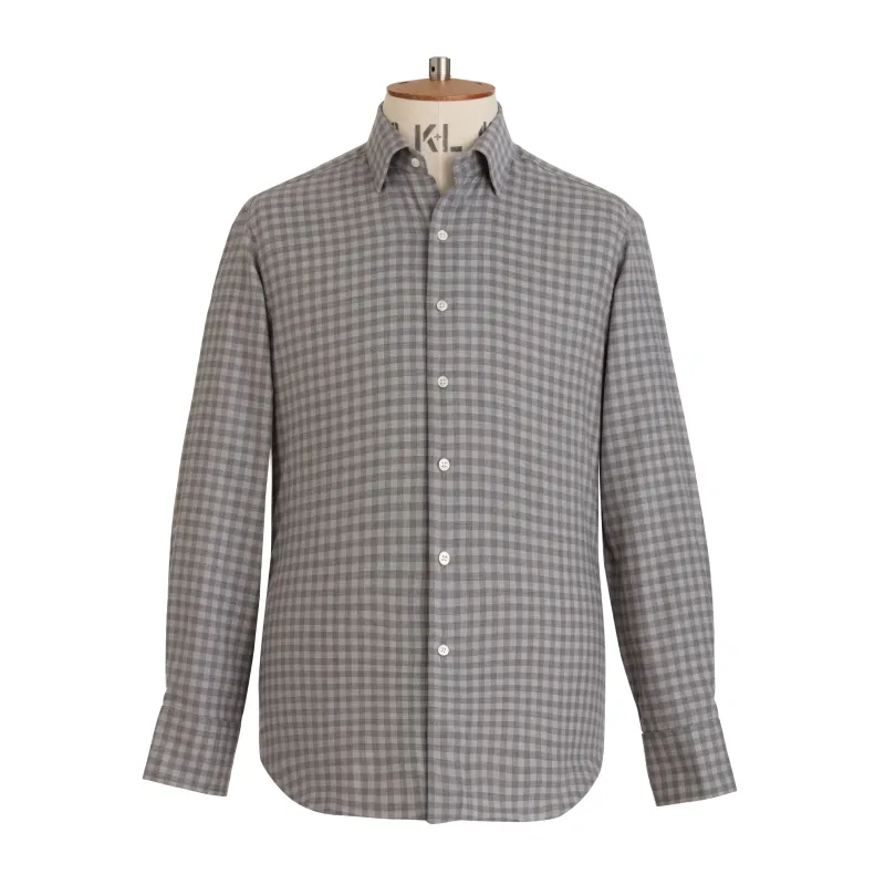 Pale Grey Gingham Wool Cotton Blend Shirt - New sold by Emma Willis