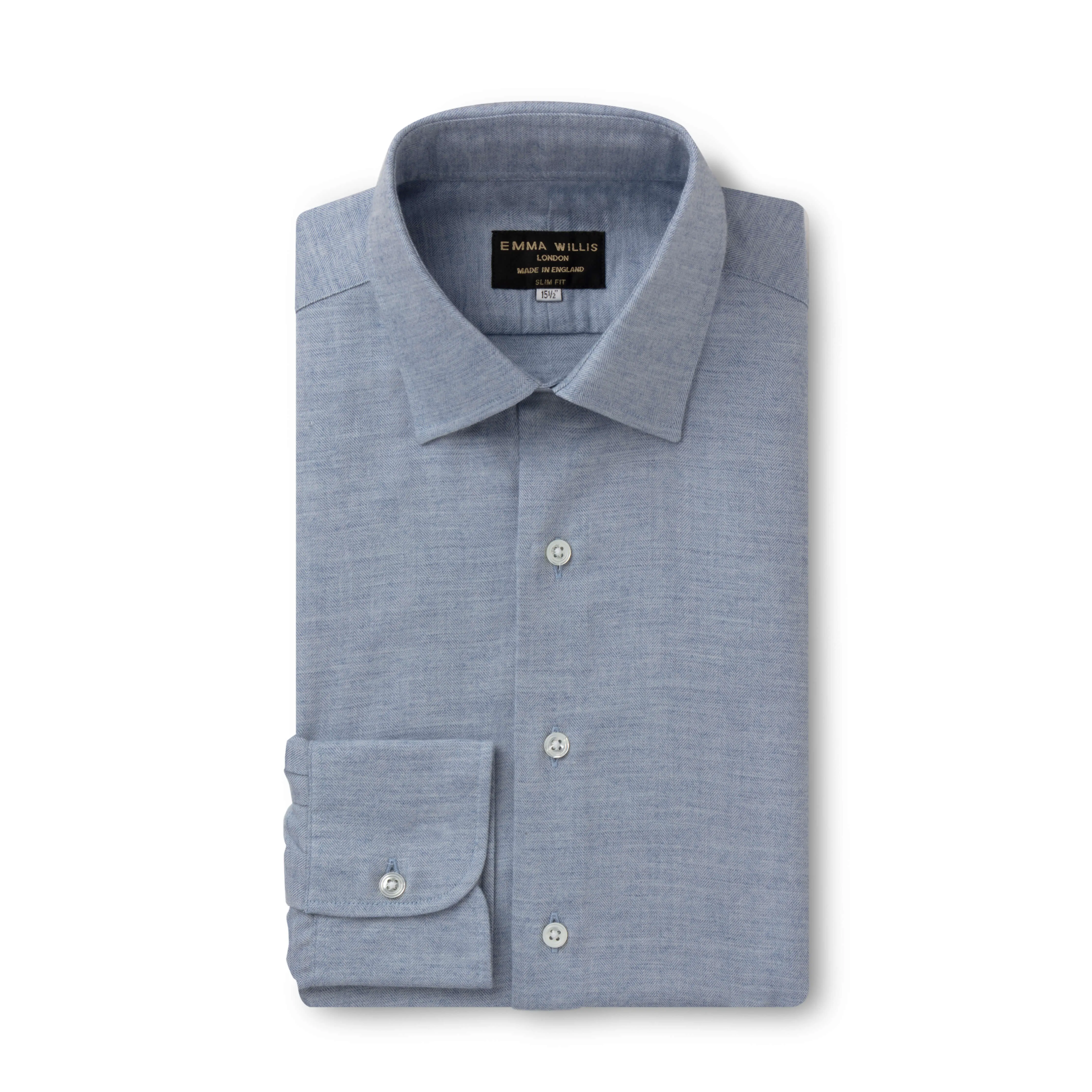 Sky Herringbone Wool Cotton Blend Shirt - New sold by Emma Willis product image thumbnail 2