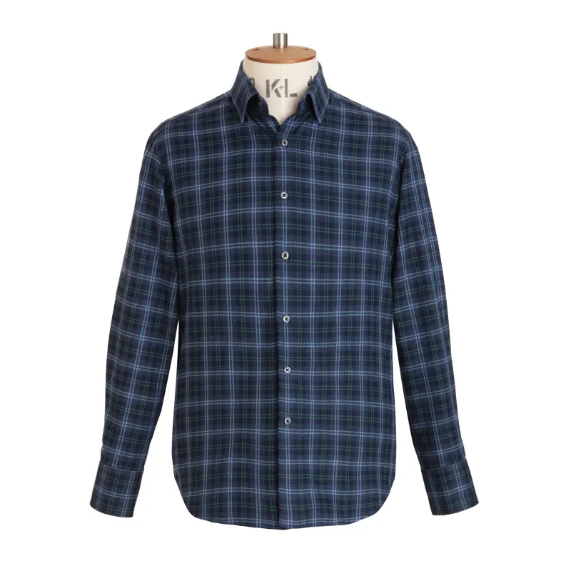 Sky/Navy/Green Tartan Brushed Cotton Shirt - New sold by Emma Willis