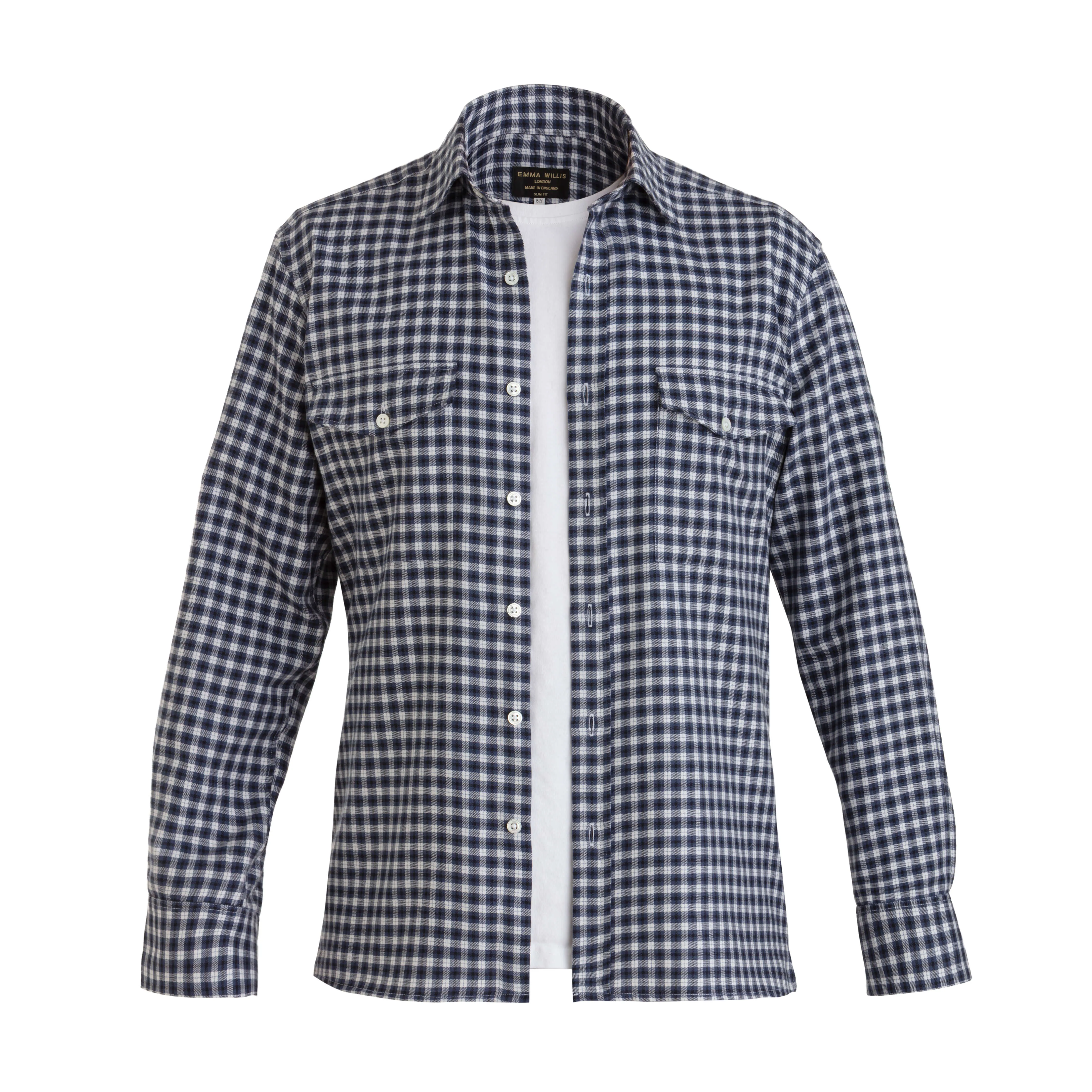 Charcoal/Blue Check Wool Cotton Blend Over Shirt - New sold by Emma Willis