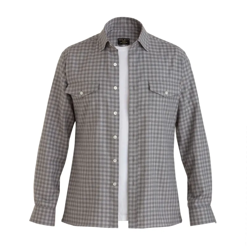 Pale Grey Gingham Wool Cotton Blend Over Shirt - New sold by Emma Willis