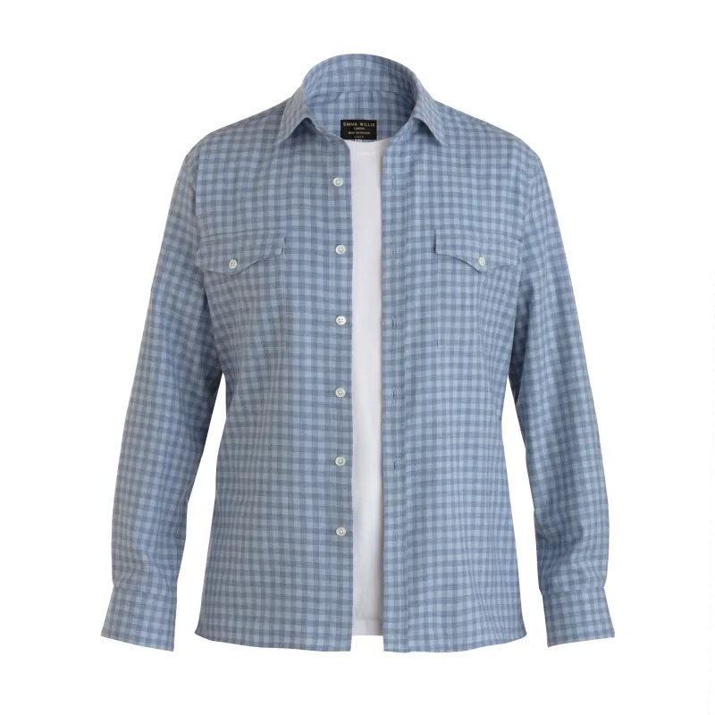 Pale Blue Gingham Wool Cotton Blend Over Shirt - New sold by Emma Willis