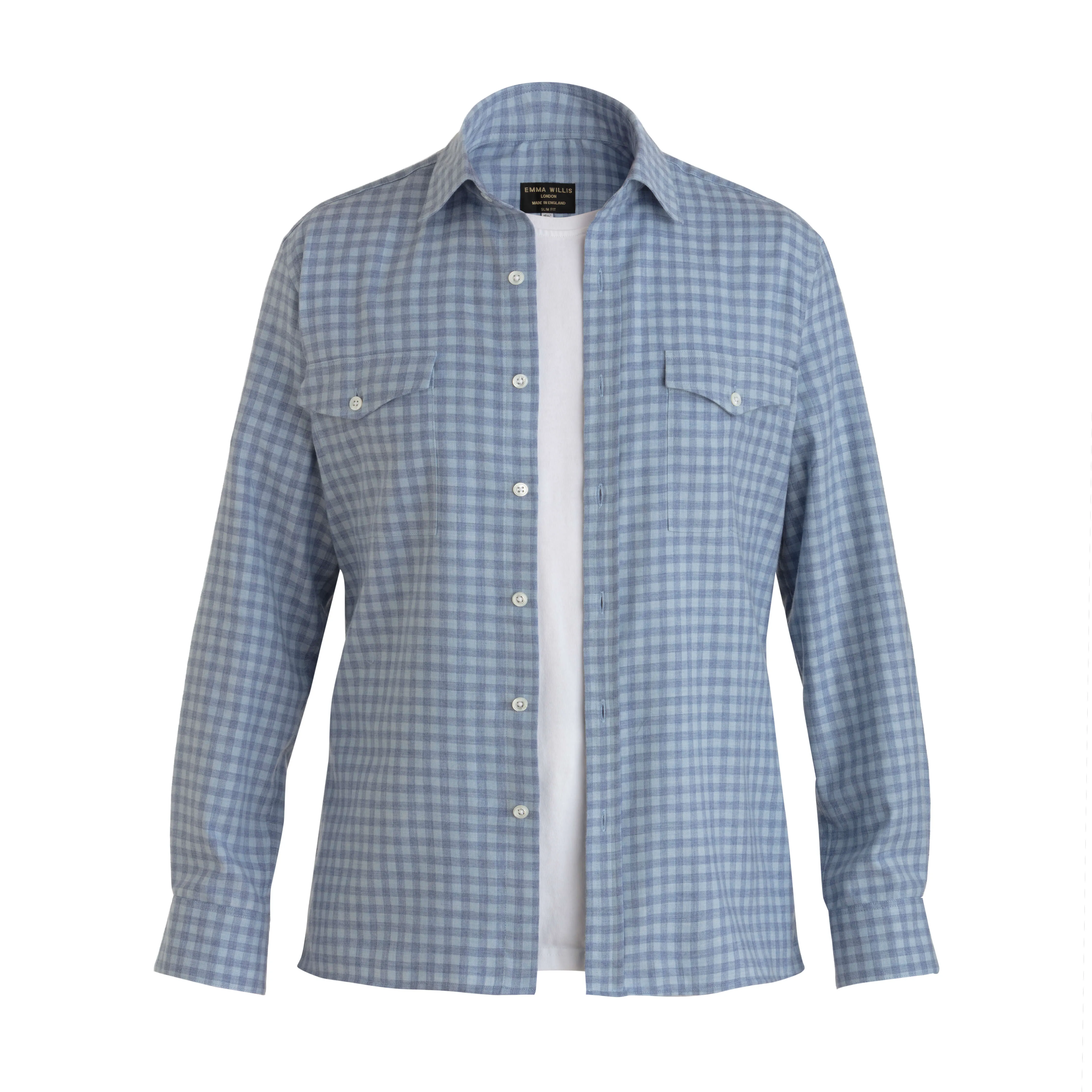 Pale Blue Gingham Wool Cotton Blend Over Shirt - New sold by Emma Willis