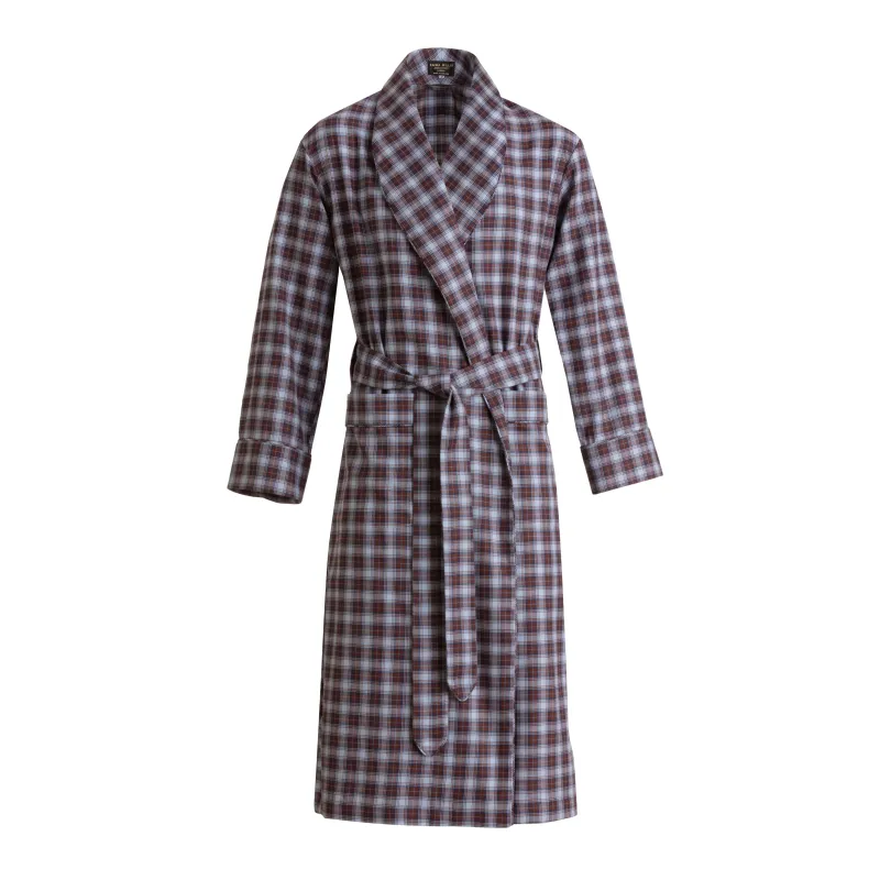 Sky/Burgundy Tartan Brushed Cotton Dressing Gown - New sold by Emma Willis