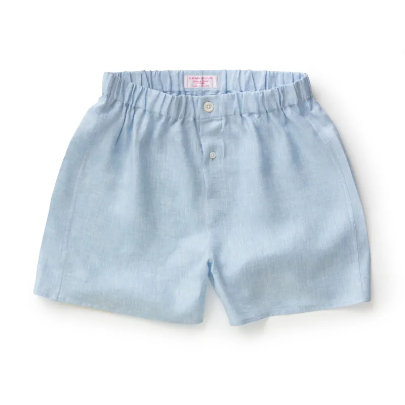 Sky Herringbone Linen Boxer Shorts - New sold by Emma Willis