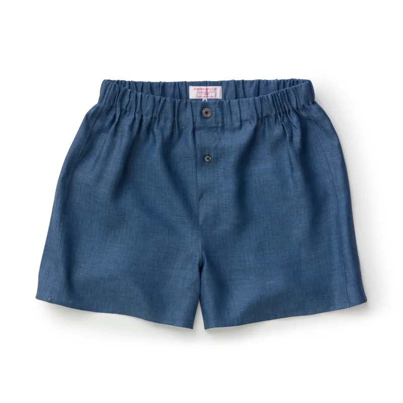 Denim Herringbone Linen Boxer Shorts - New sold by Emma Willis