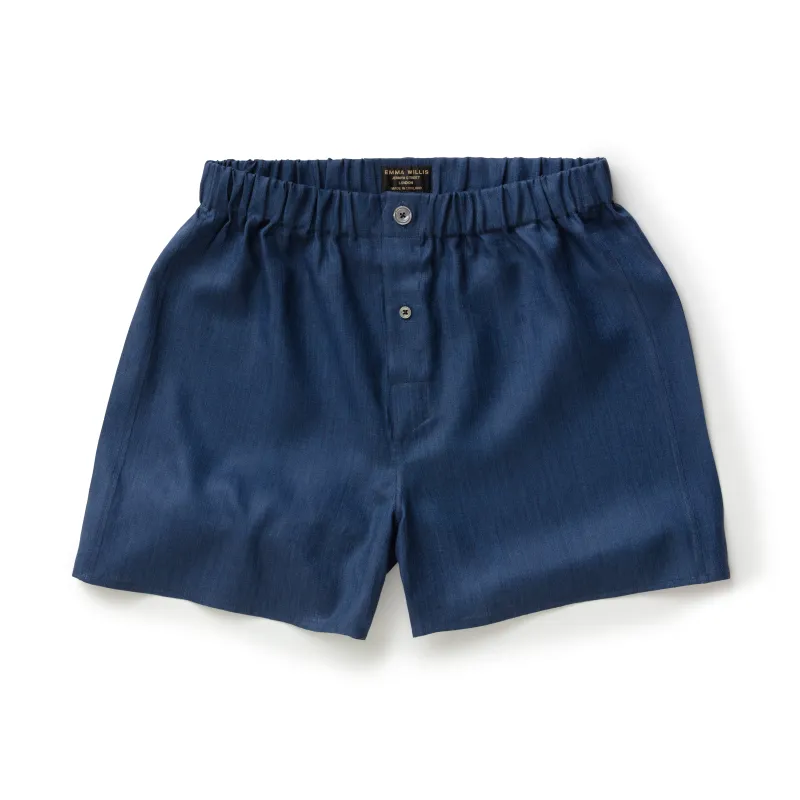Indigo Herringbone Linen Boxer Shorts - New sold by Emma Willis