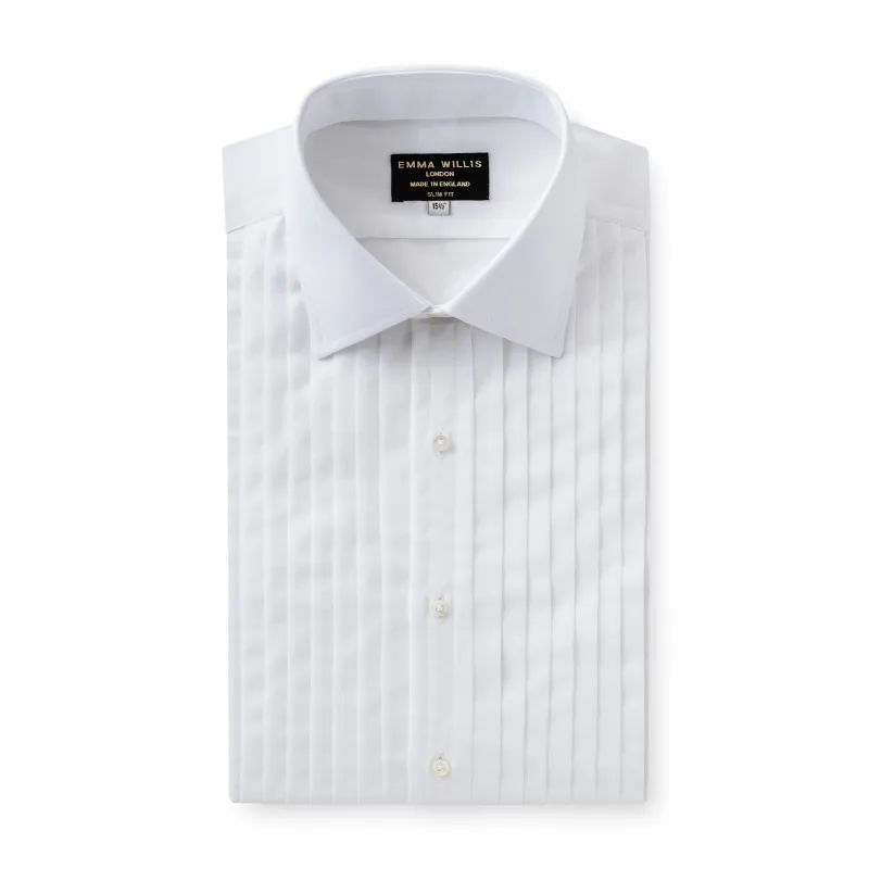 White Superior Pleated Bib Evening Shirt sold by Emma Willis