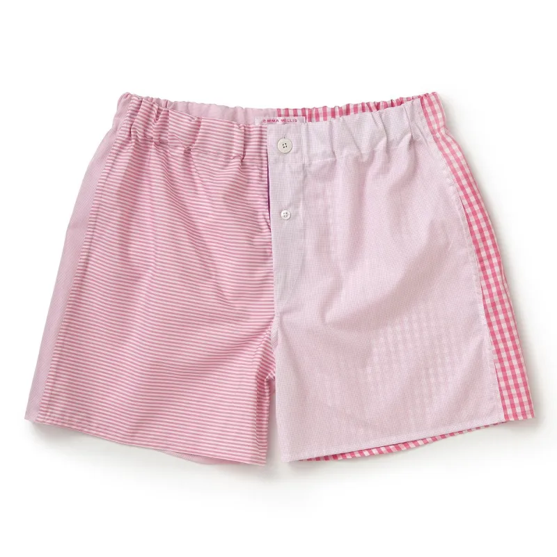 Pink Patchwork Cotton Boxer Shorts - Slim Fit sold by Emma Willis