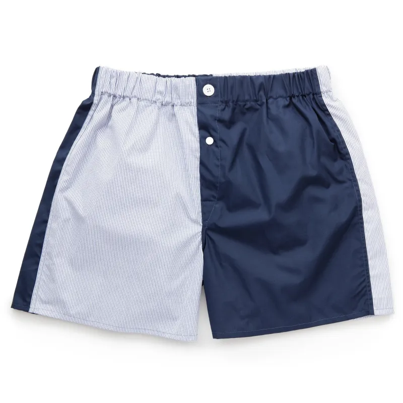Navy Patchwork Superior Cotton Boxer Shorts - Slim Fit sold by Emma Willis