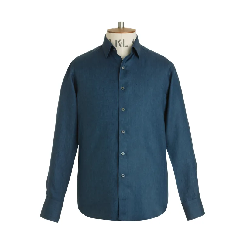 Indigo Herringbone Linen Shirt - New made by Emma Willis