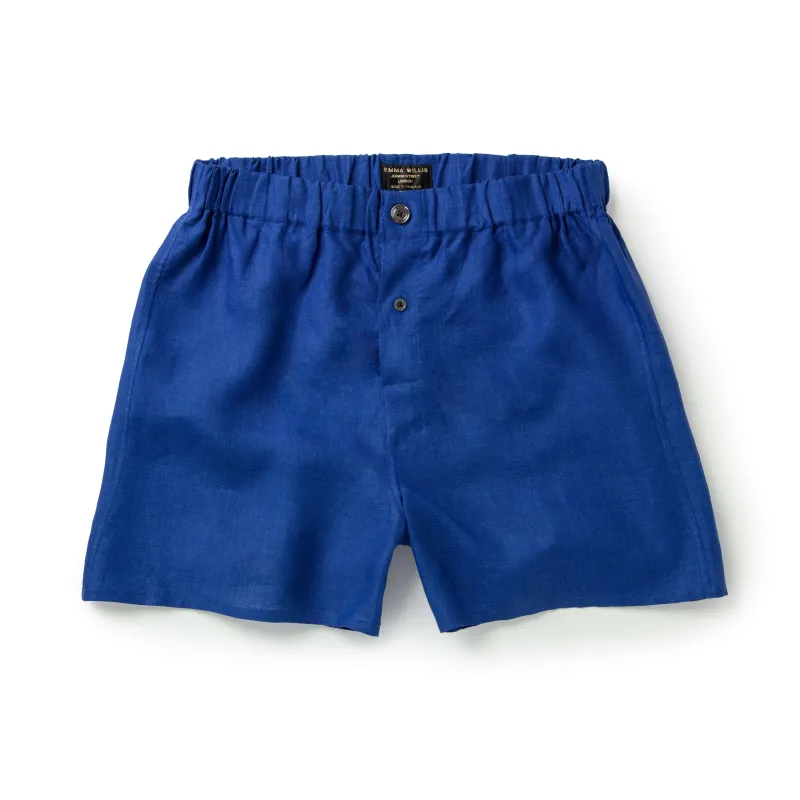 Cobalt Linen Slim Fit Boxer Shorts - New made by Emma Willis