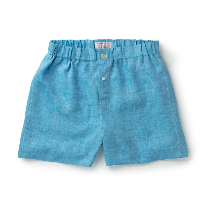Pale Aqua Linen Slim Fit Boxer Shorts - New made by Emma Willis