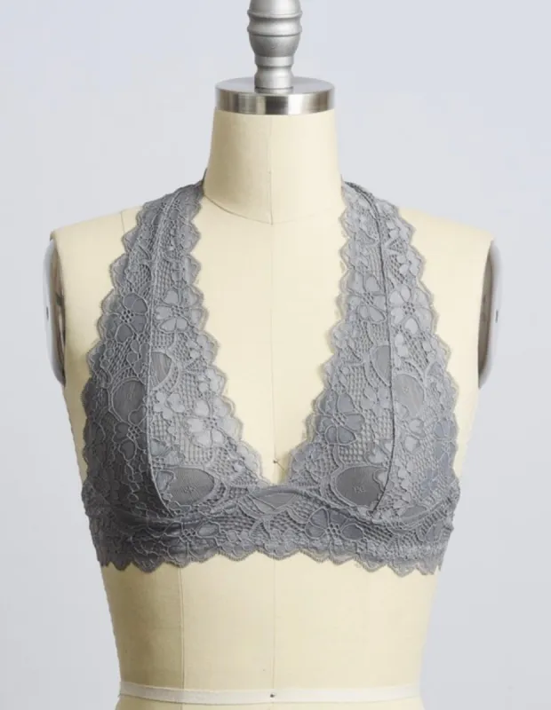 LACE HALTER BRALETTE GREY sold by Chic by Ally B