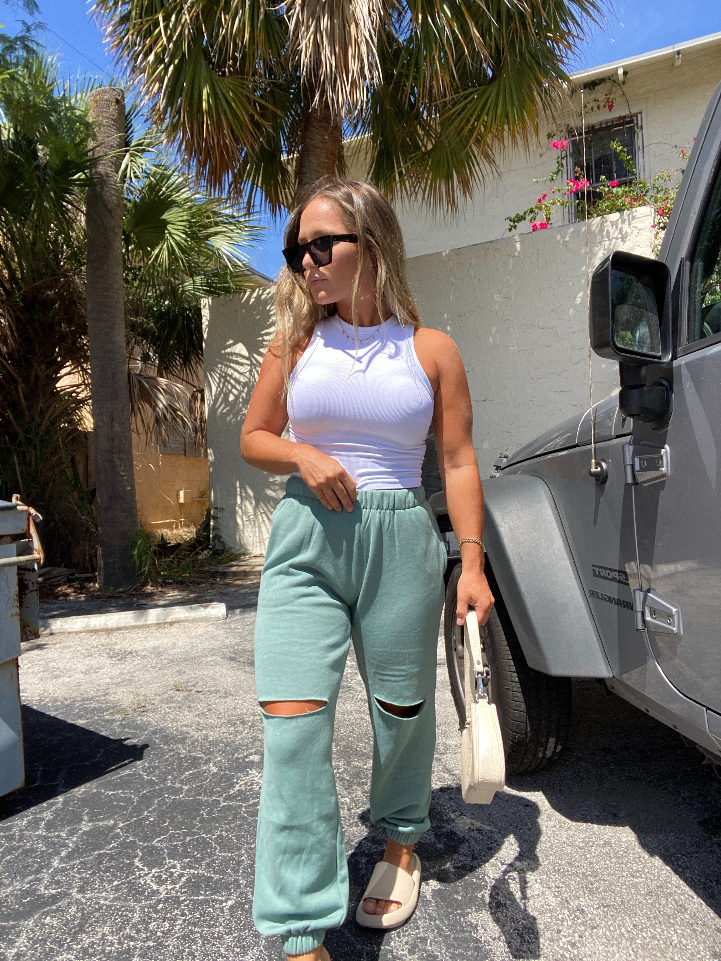 SLASHED JOGGERS SAGE sold by Chic by Ally B product image thumbnail 2