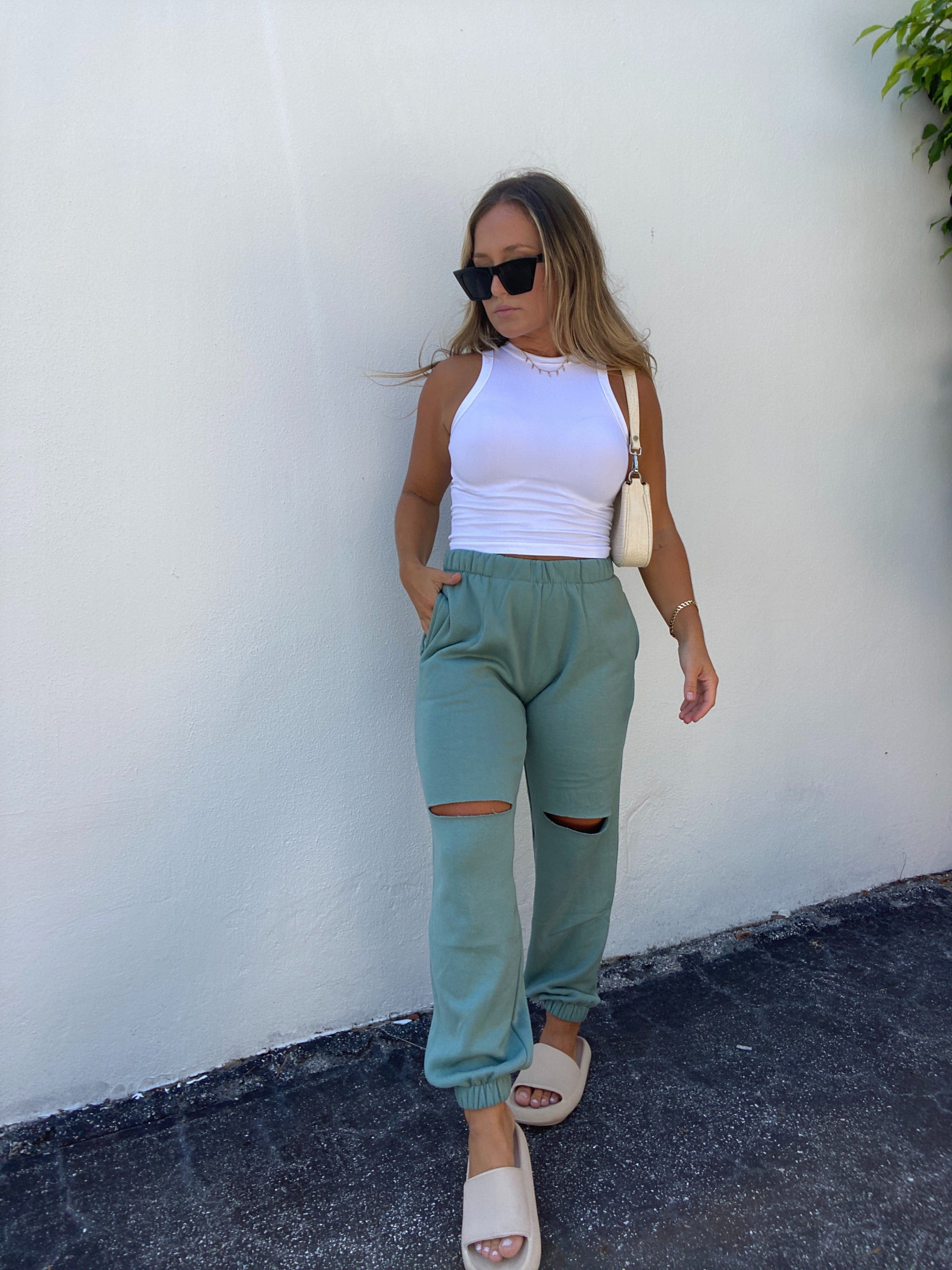 SLASHED JOGGERS SAGE sold by Chic by Ally B product image thumbnail 4