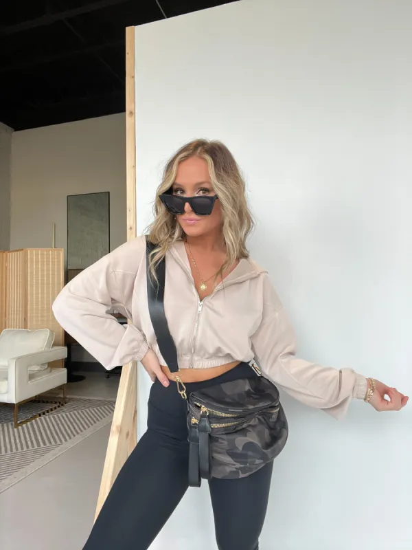 Around the Corner Zip Up Hoodie Bone sold by Chic by Ally B