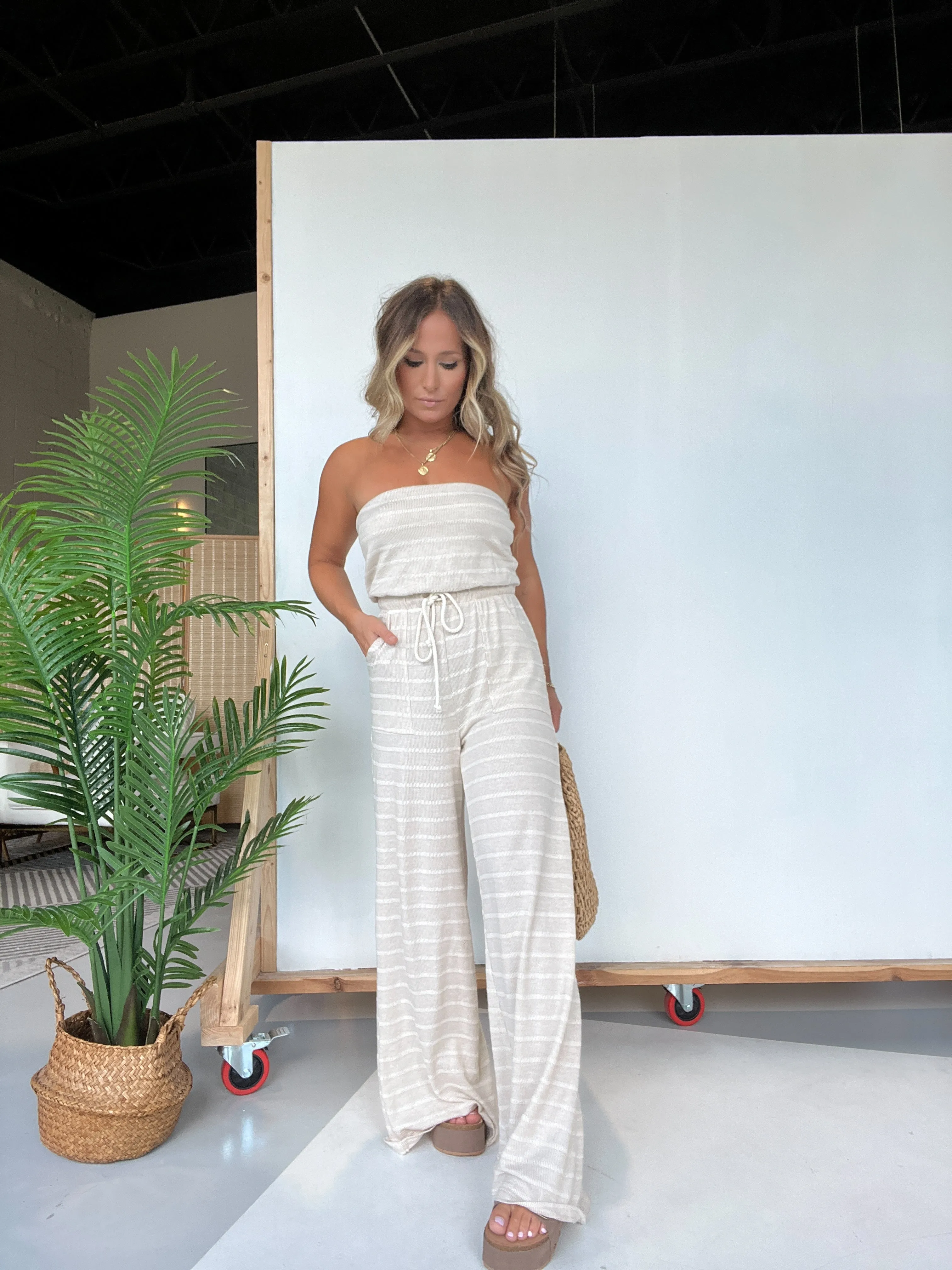 All Nighter Jumpsuit Taupe Stripe sold by Chic by Ally B product image thumbnail 4