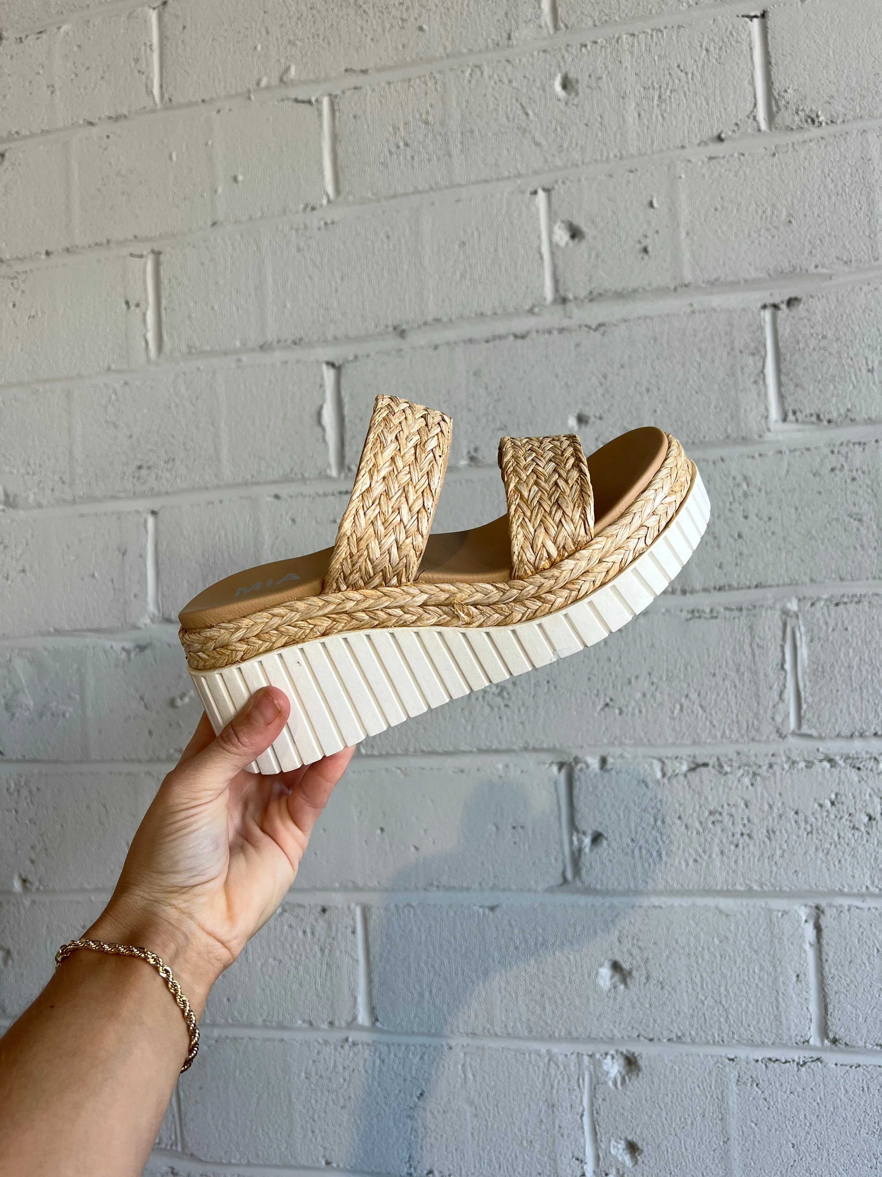 Zayla Double Strap Raffia Wedges Natural sold by Chic by Ally B