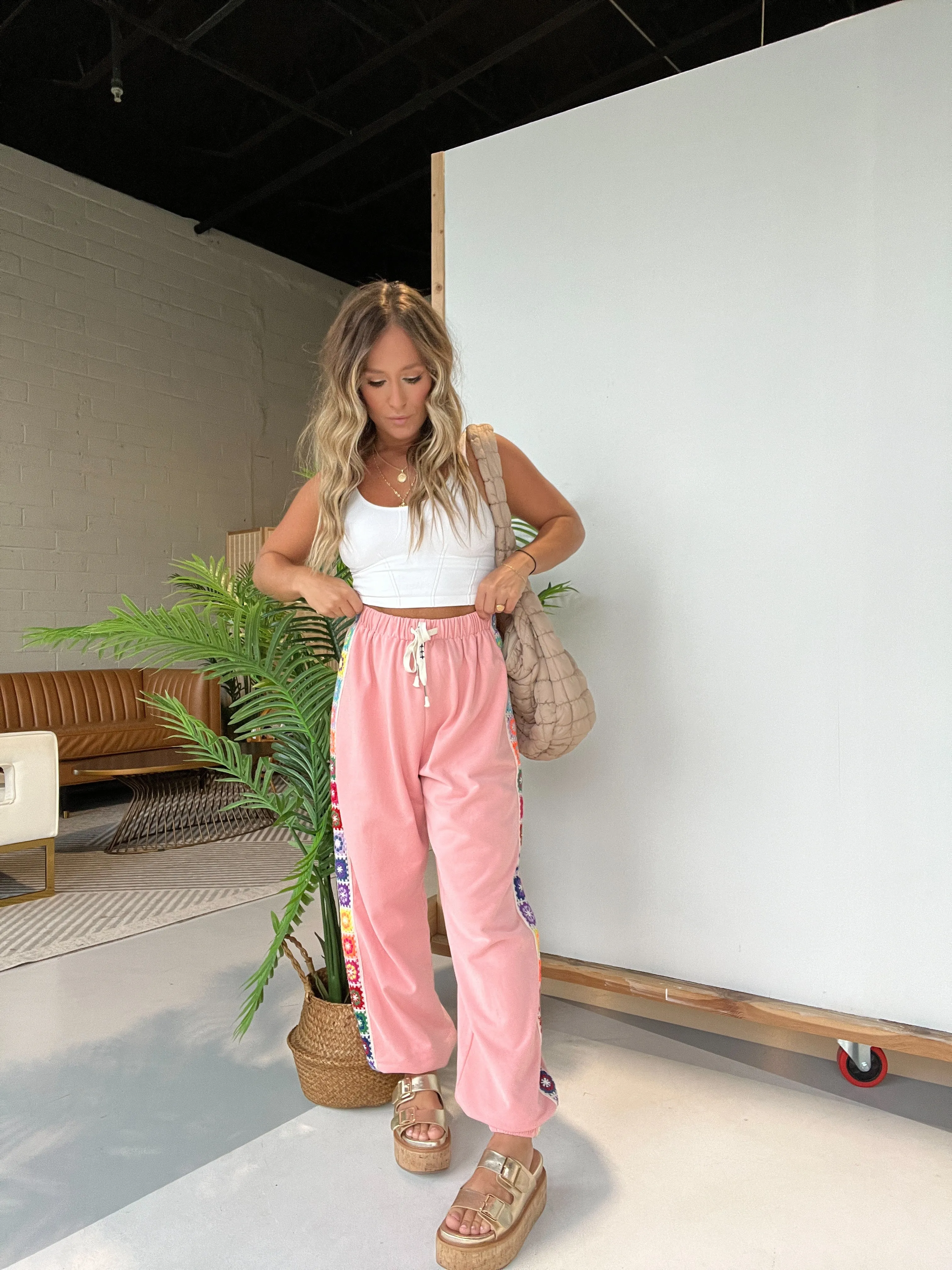 Cross My Mind Crochet Joggers Pink sold by Chic by Ally B product image thumbnail 4