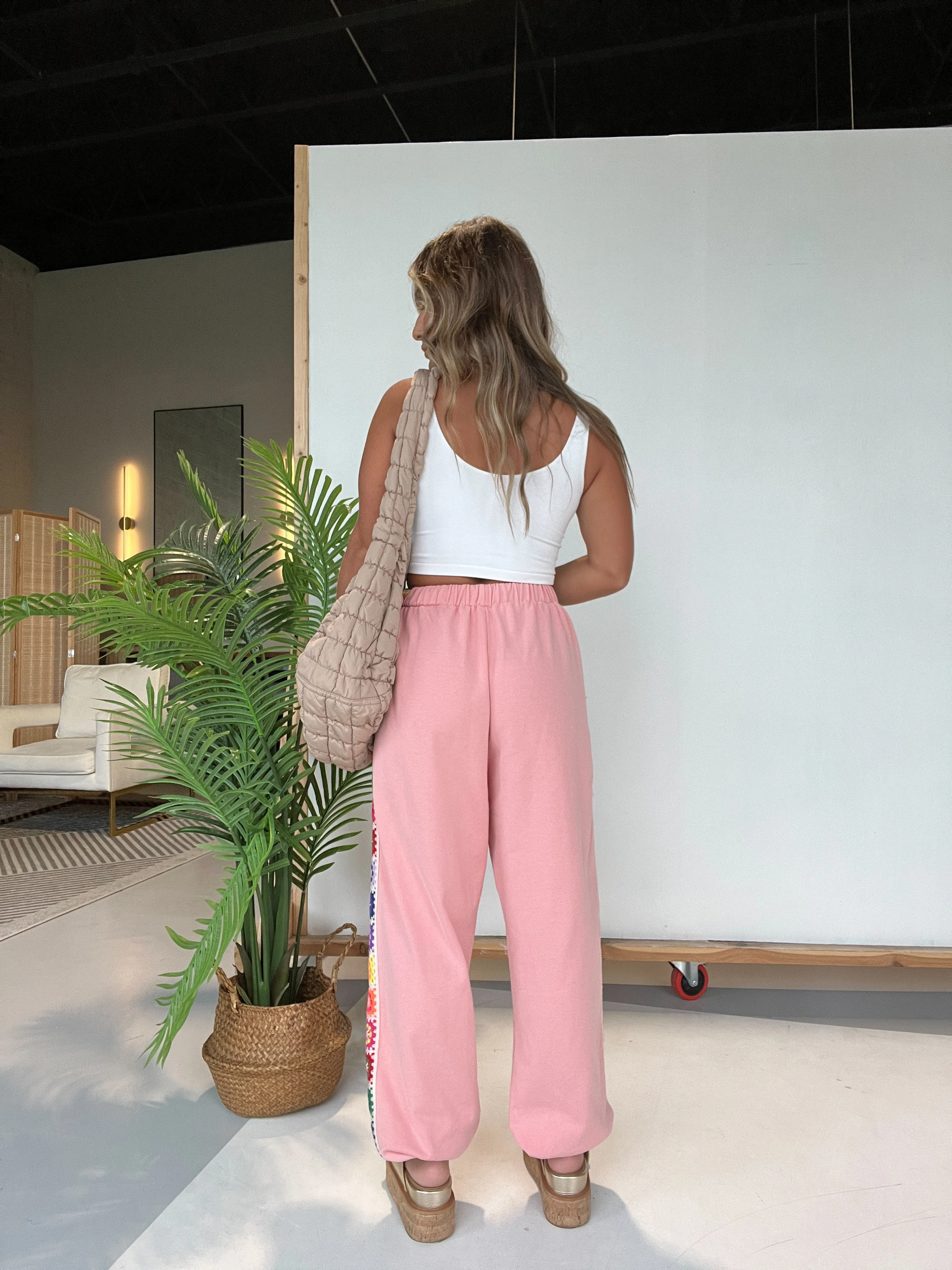 Cross My Mind Crochet Joggers Pink sold by Chic by Ally B product image thumbnail 3