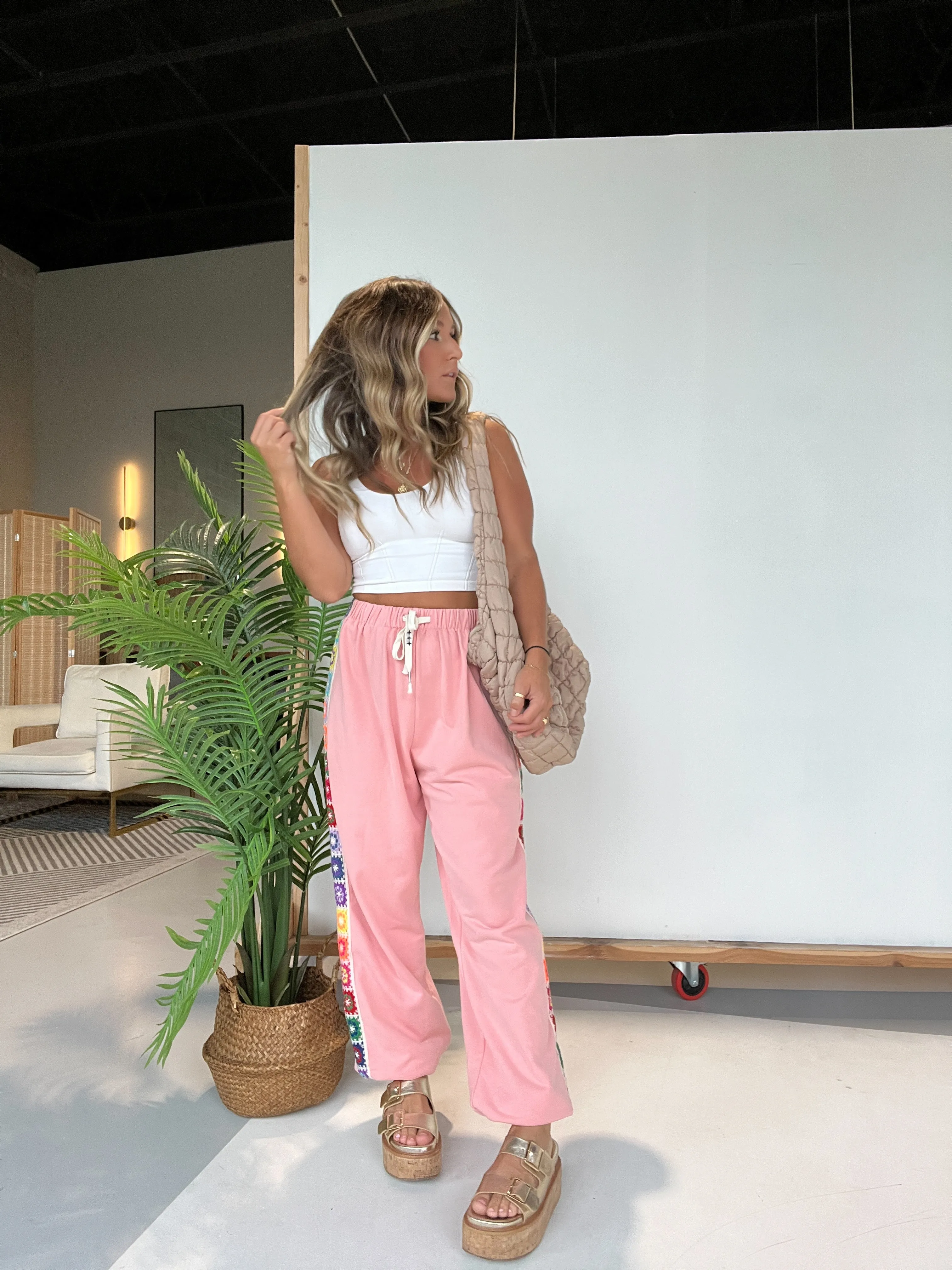 Cross My Mind Crochet Joggers Pink sold by Chic by Ally B product image thumbnail 5