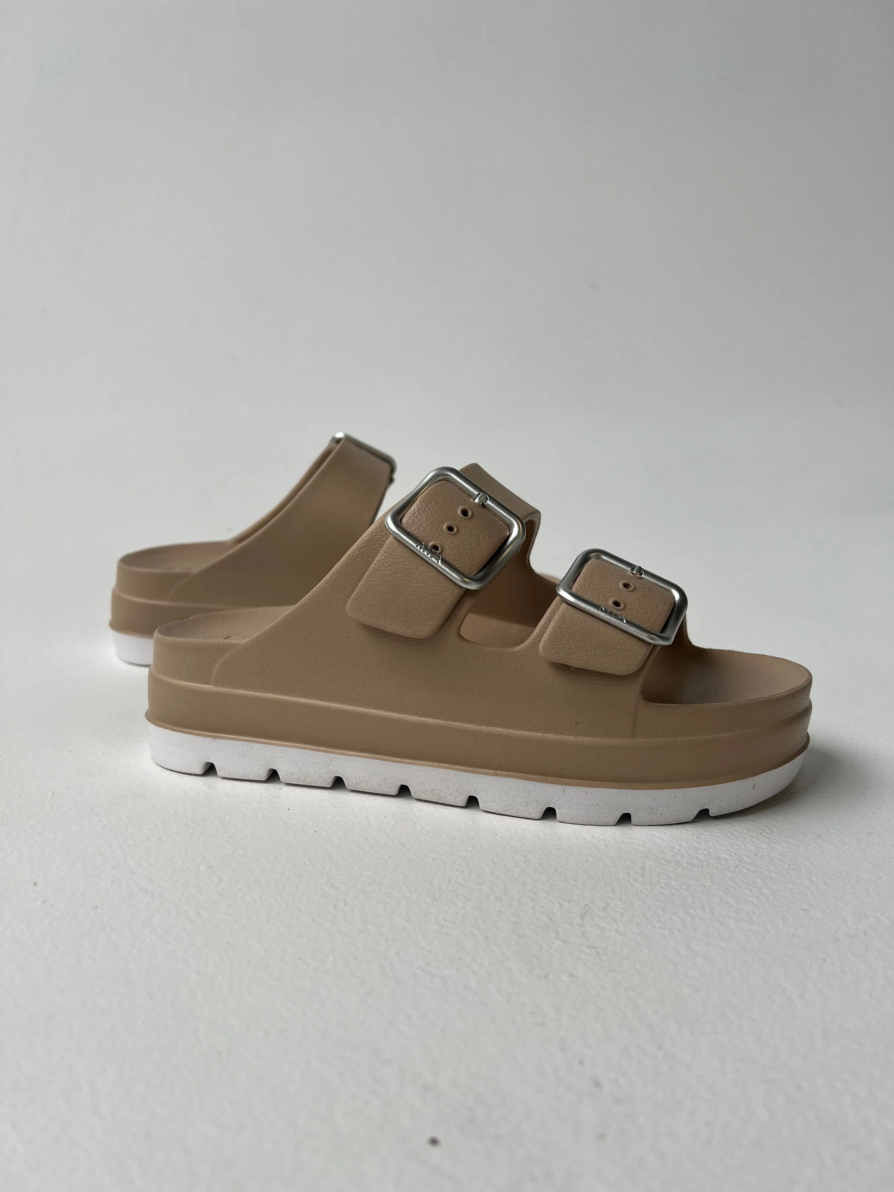 Santi Stacked Double Strap Slides Sand sold by Chic by Ally B product image thumbnail 4