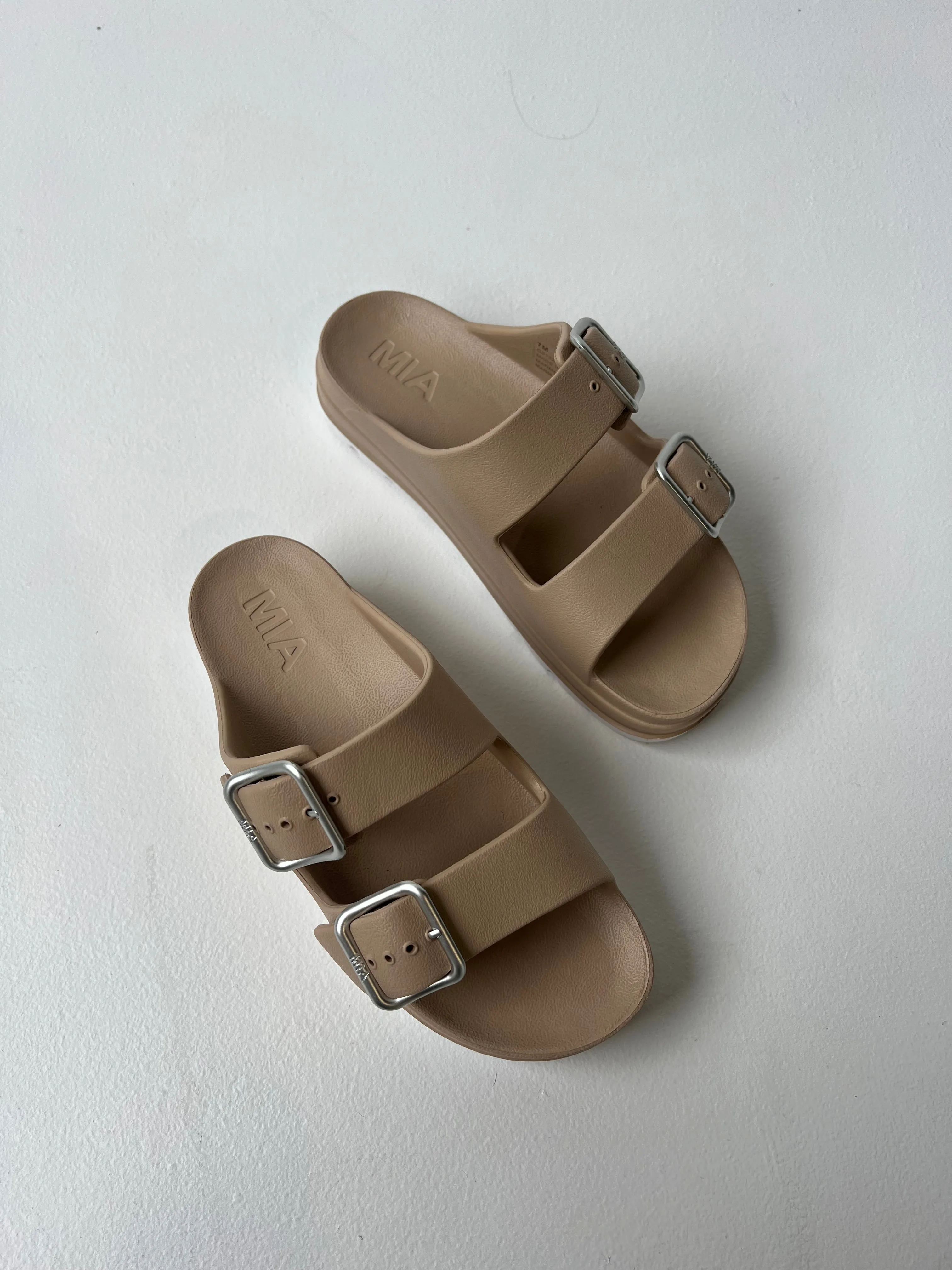 Santi Stacked Double Strap Slides Sand sold by Chic by Ally B product image thumbnail 2