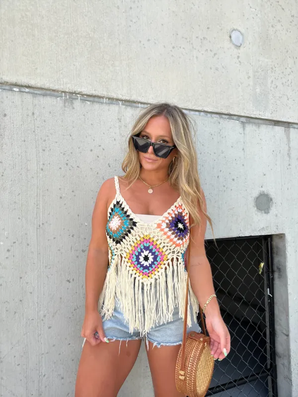 EUPHORIC FEELINGS CROCHET TOP MULTI sold by Chic by Ally B