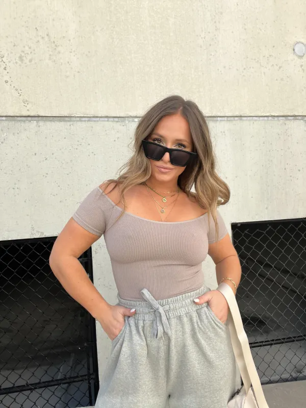 Off the Shoulder Basic Top Taupe sold by Chic by Ally B