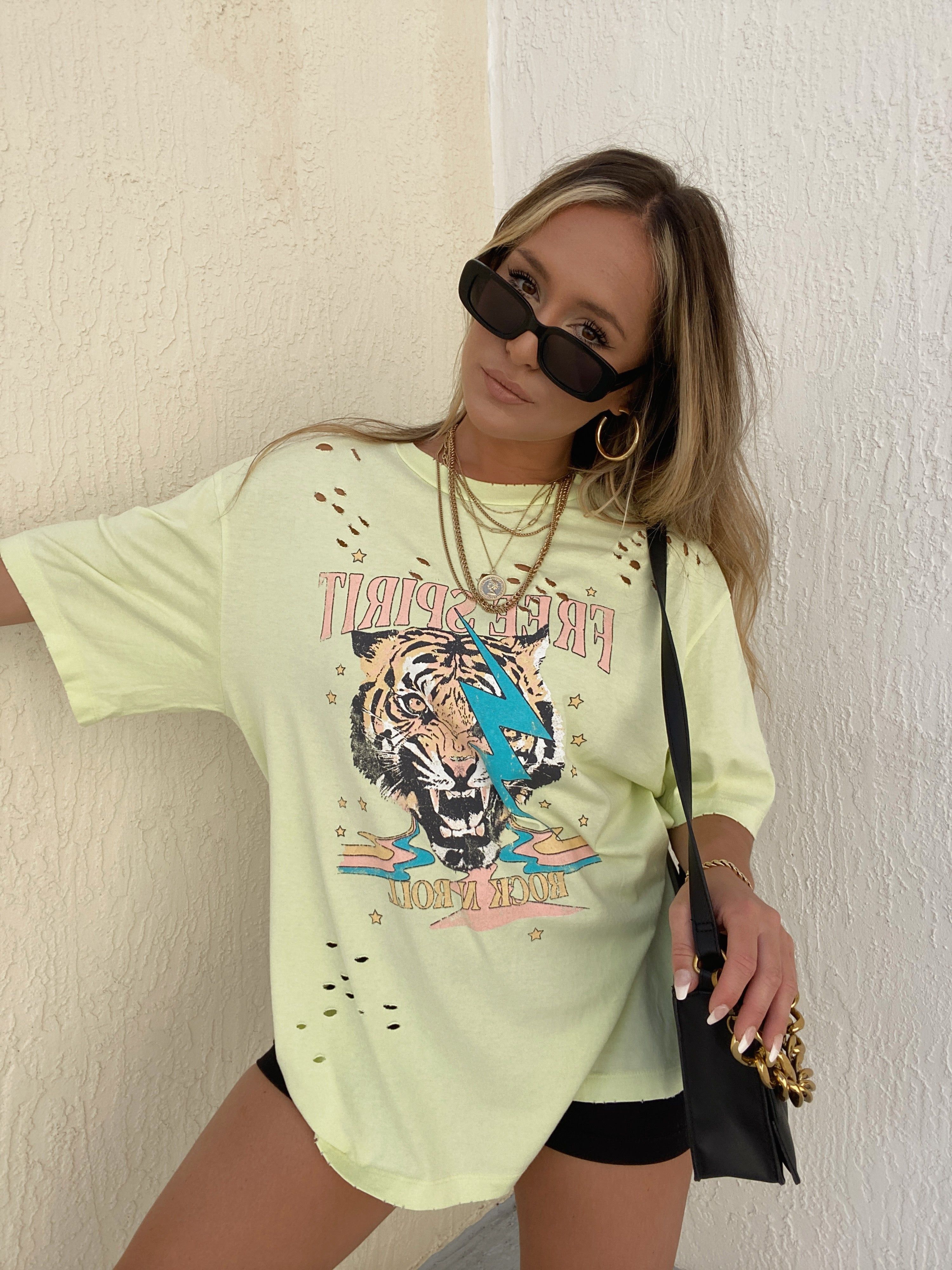 FREE SPIRIT DISTRESSED TEE NEON sold by Chic by Ally B product image thumbnail 2