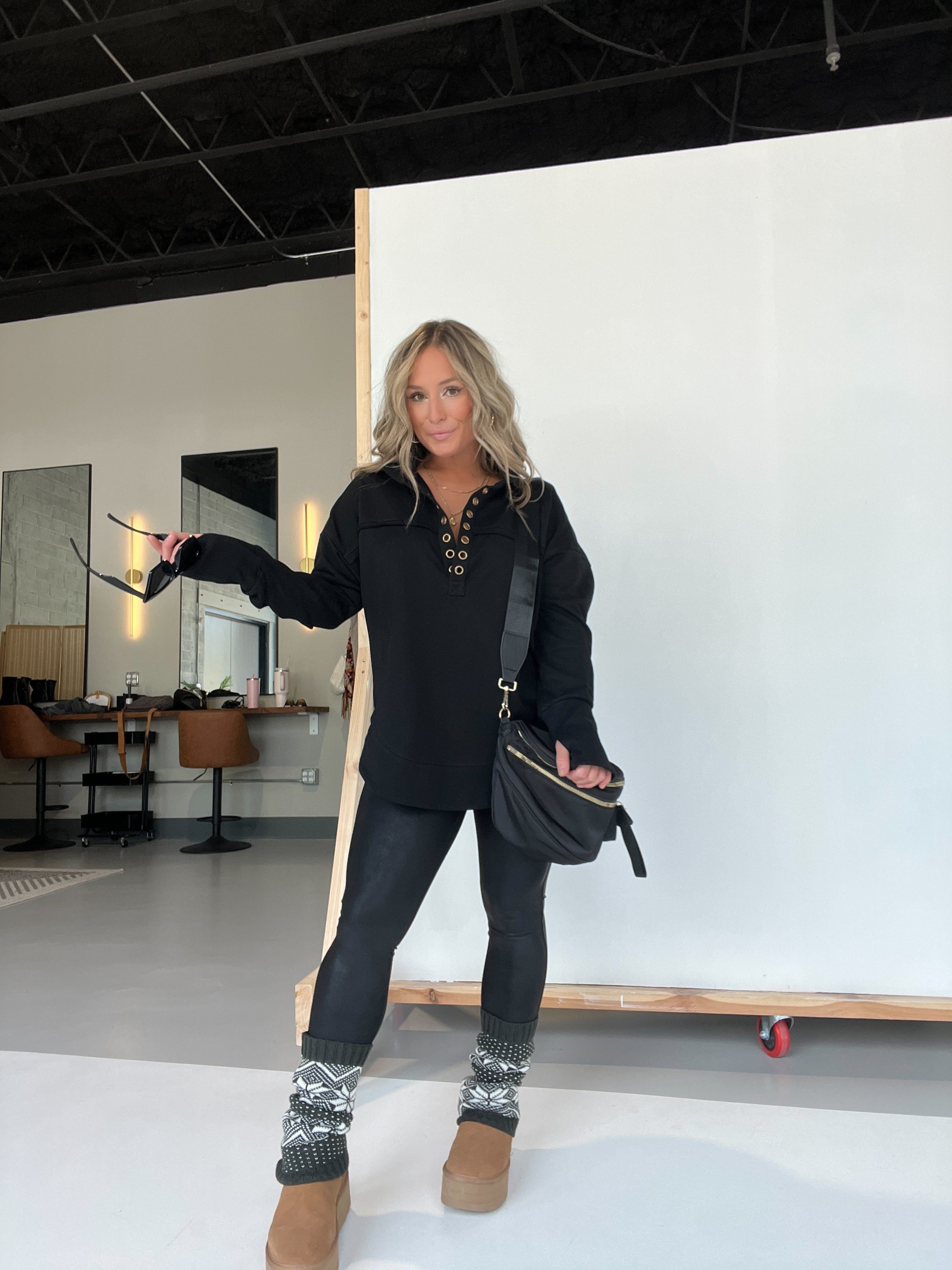 Black Oversized Grommet Sweatshirt sold by Chic by Ally B product image thumbnail 2