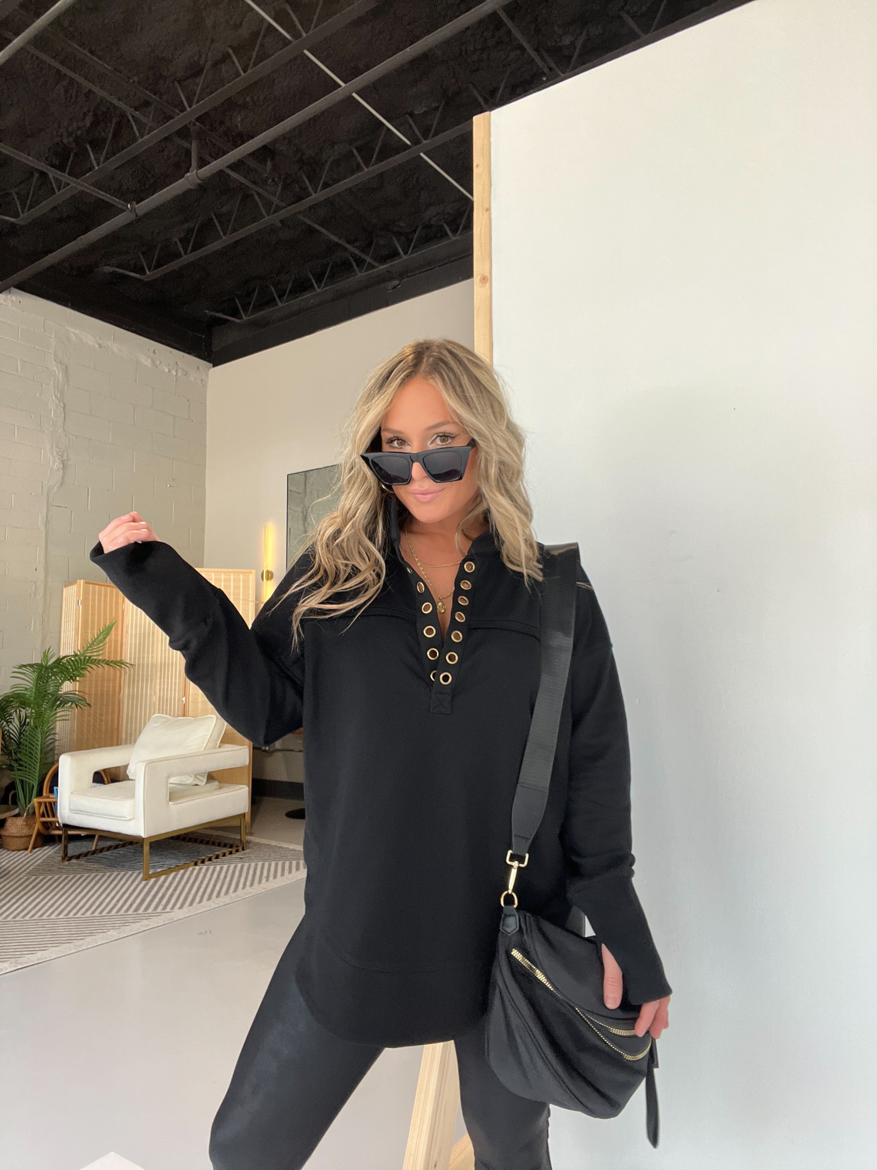 Black Oversized Grommet Sweatshirt sold by Chic by Ally B product image thumbnail 5