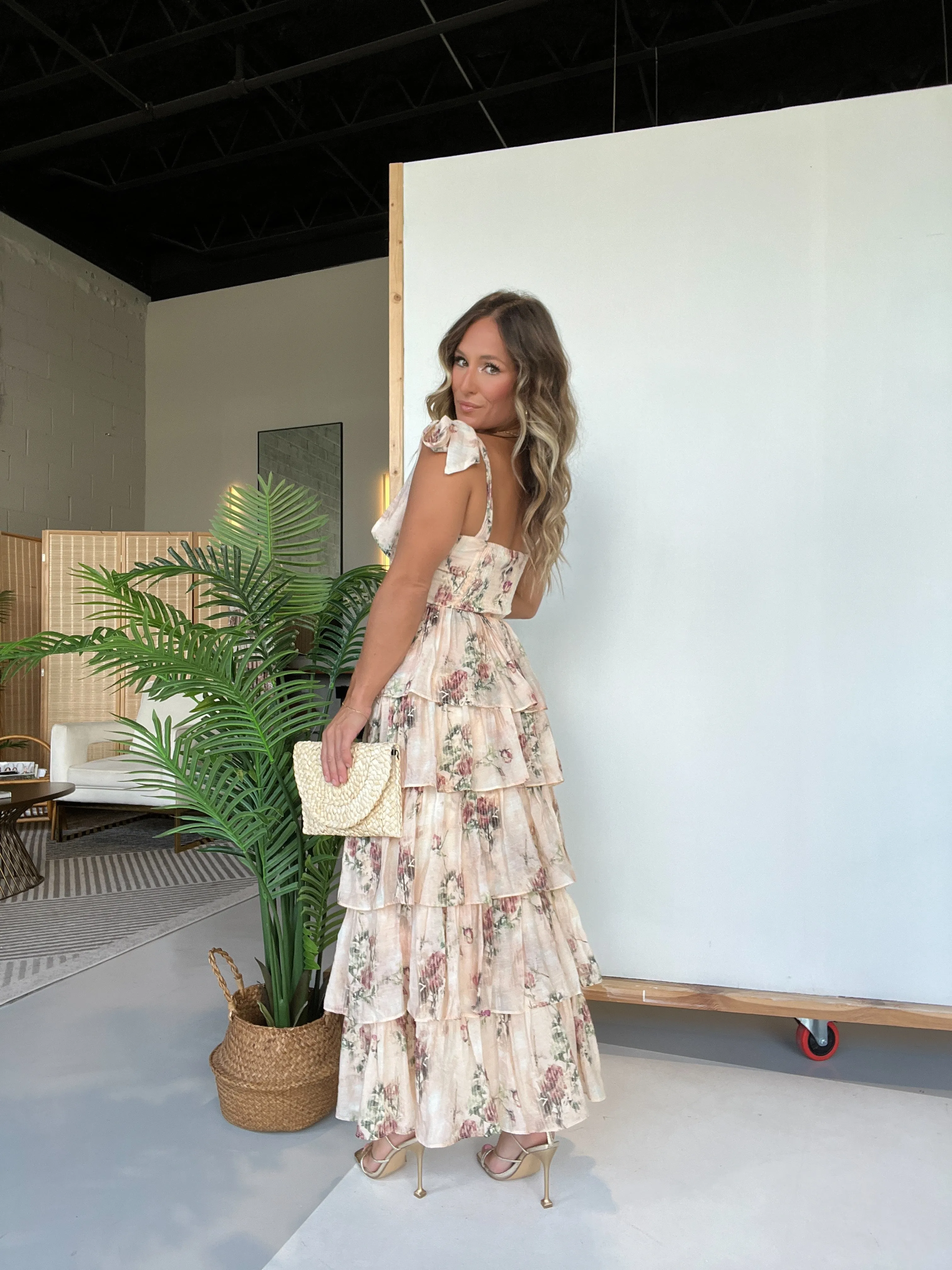 Rosalie Floral Tiered Midi Dress Ivory sold by Chic by Ally B product image thumbnail 4