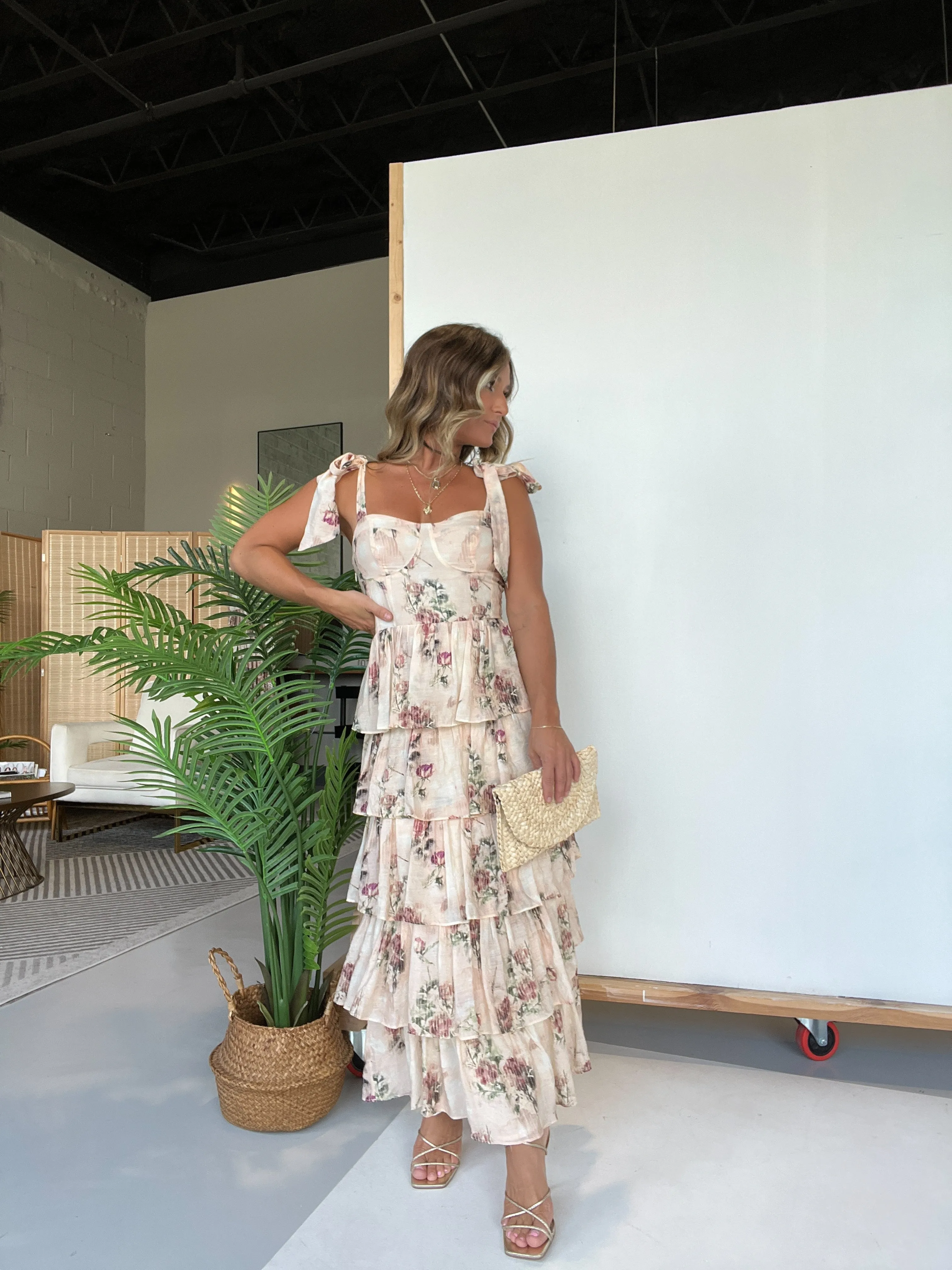 Rosalie Floral Tiered Midi Dress Ivory sold by Chic by Ally B product image thumbnail 3