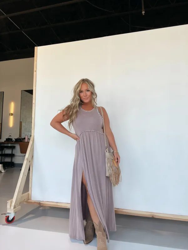Taupe Grey Romantic Plans Maxi Dress sold by Chic by Ally B